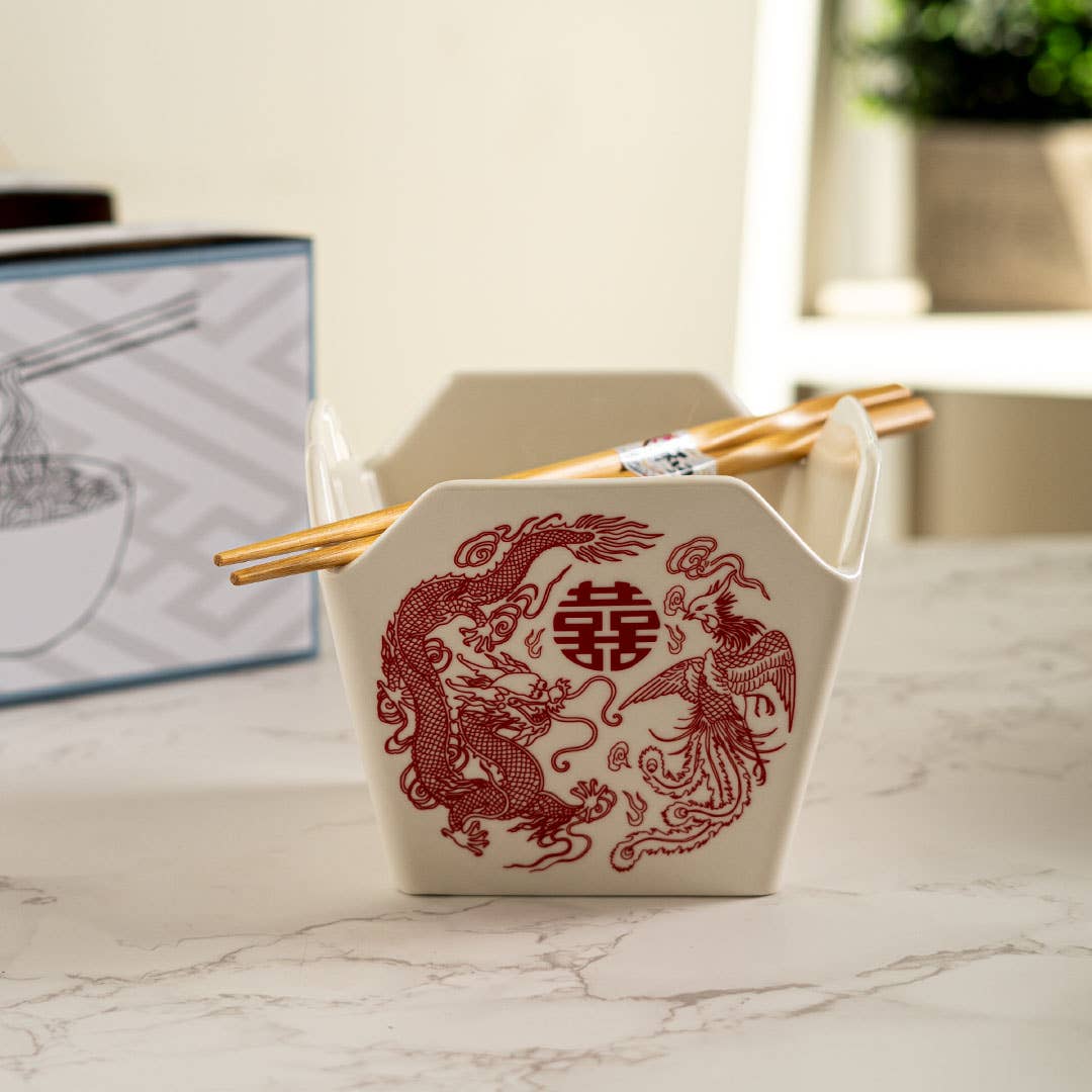 16oz 5"W x 4"H Takeout Box Serving Bowl With Chopsticks Phoenix (1/16) - The Continental Ranch