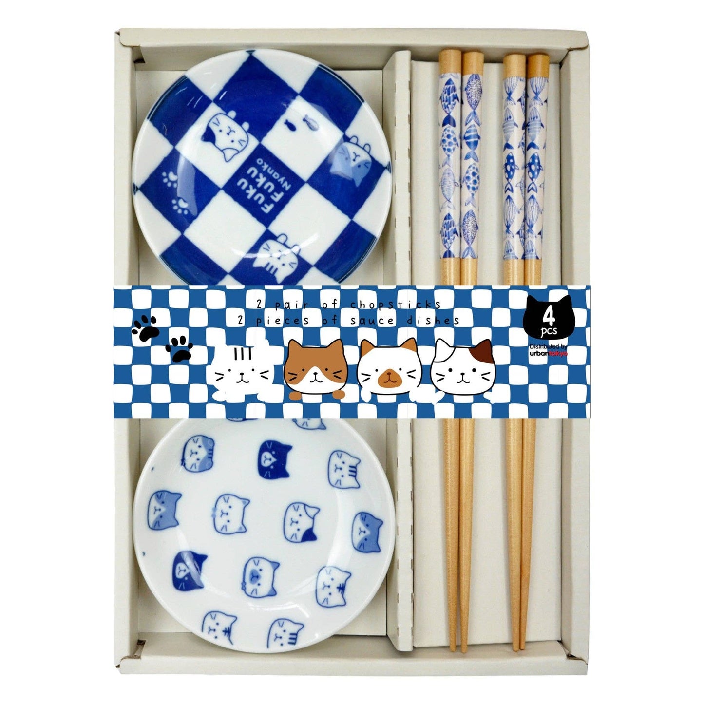 Cat 2 Pair Wooden Chopsticks and Sauce Dish Gift Set - The Continental Ranch