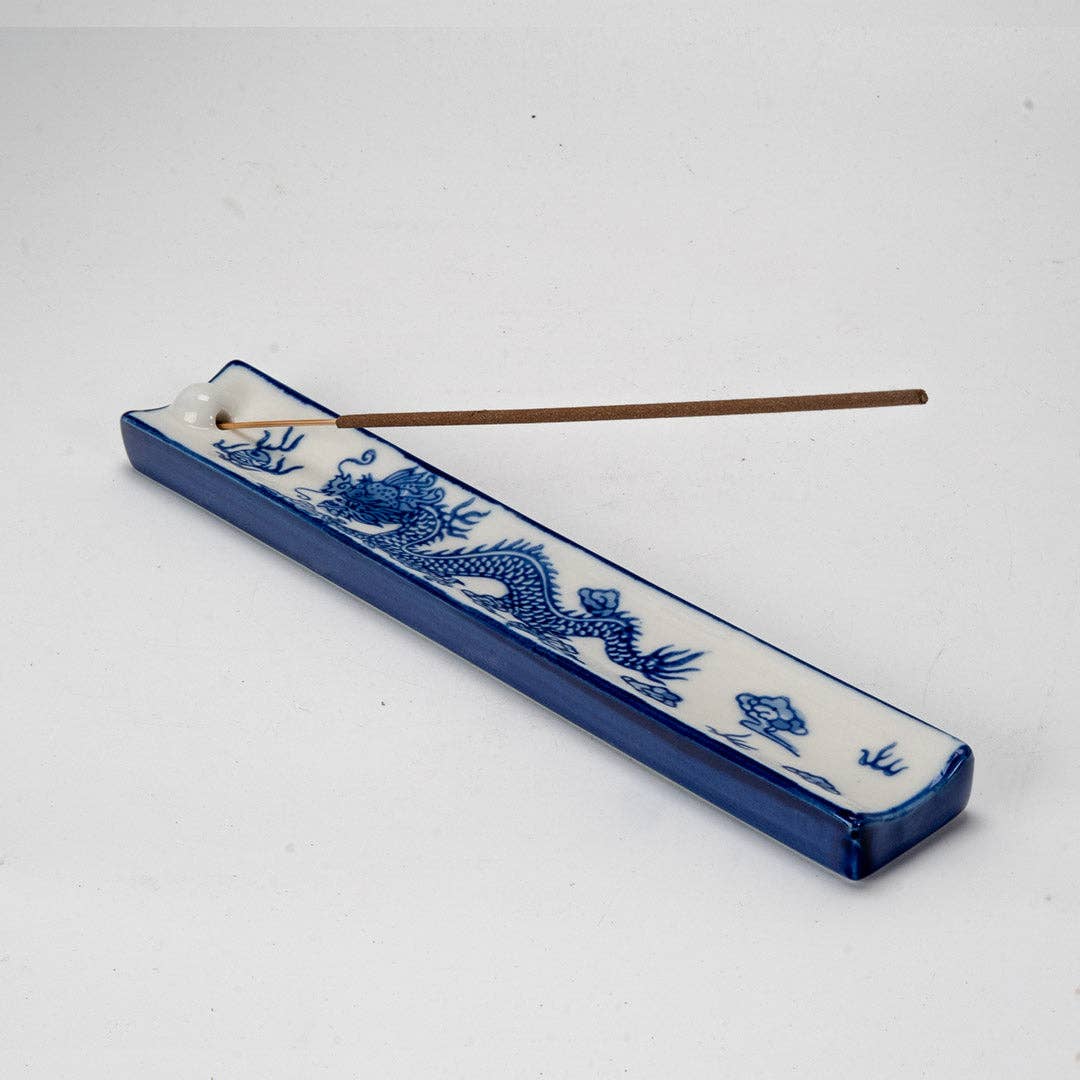 Handpainted Ceramic Incense Holder 9 inch L Ryu Dragon - The Continental Ranch