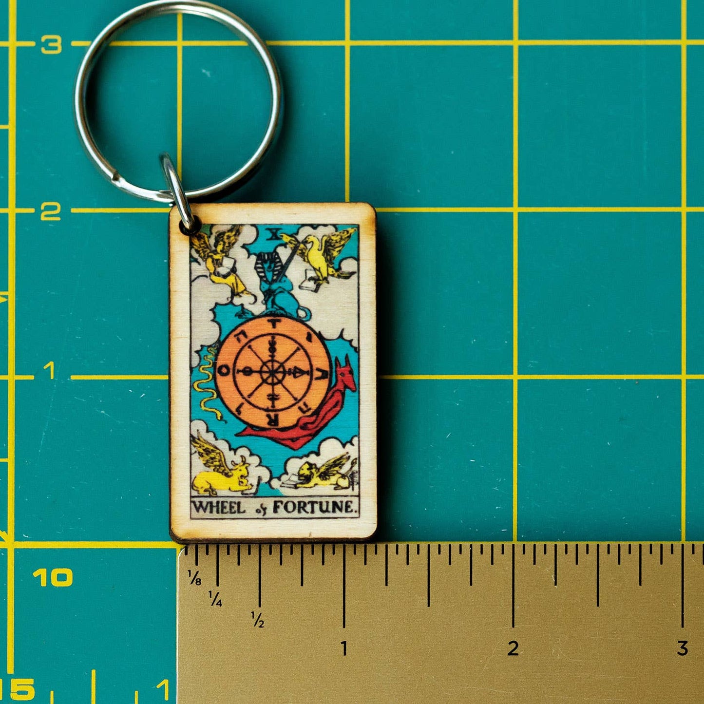 Tarot - 10 - Wheel of Fortune Full Color Wooden Keychain - The Continental Ranch
