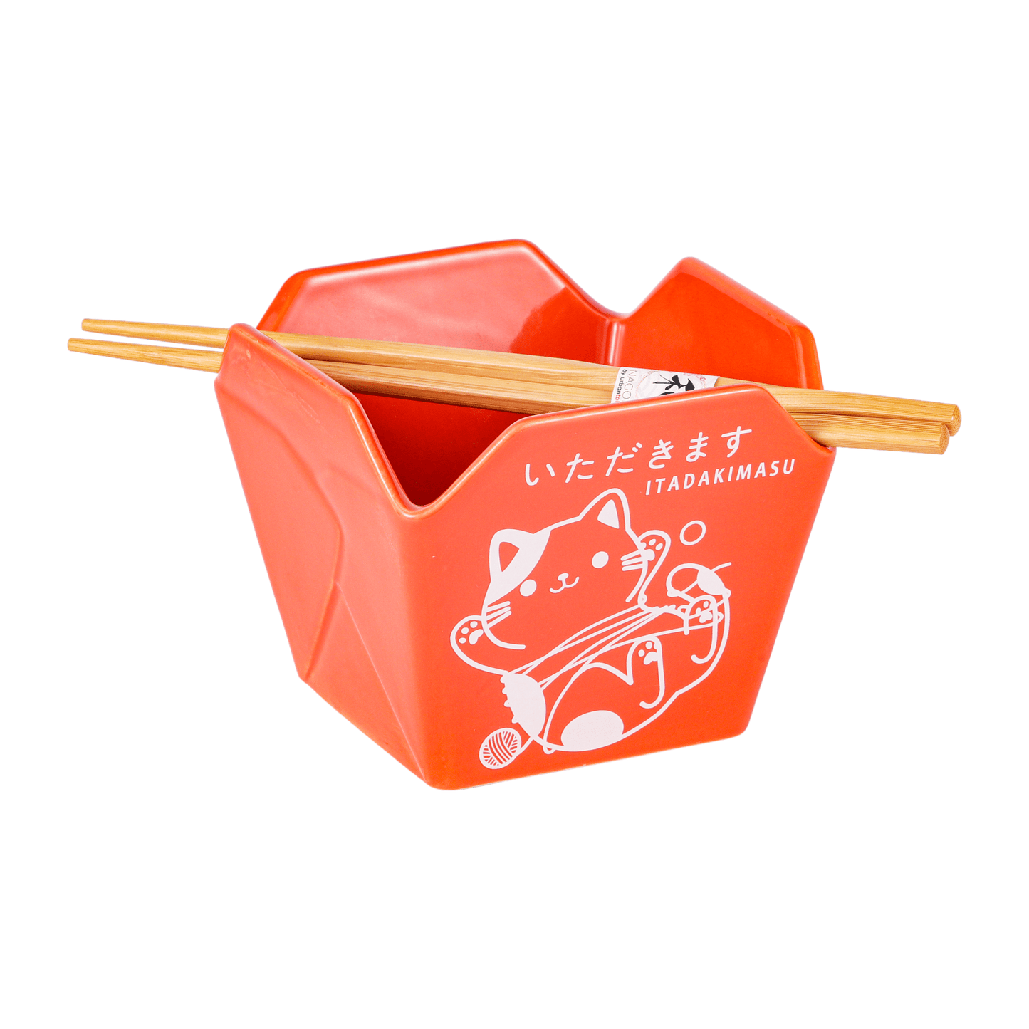 16oz 5"W x 4"H Takeout Box Serving Bowl With Chopsticks Cat Itadakimasu (1/24) - The Continental Ranch