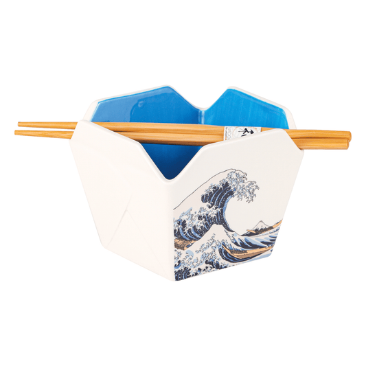 16oz 5"W x 4"H Takeout Box Serving Bowl With Chopsticks Hokusai Wave (1/24) - The Continental Ranch
