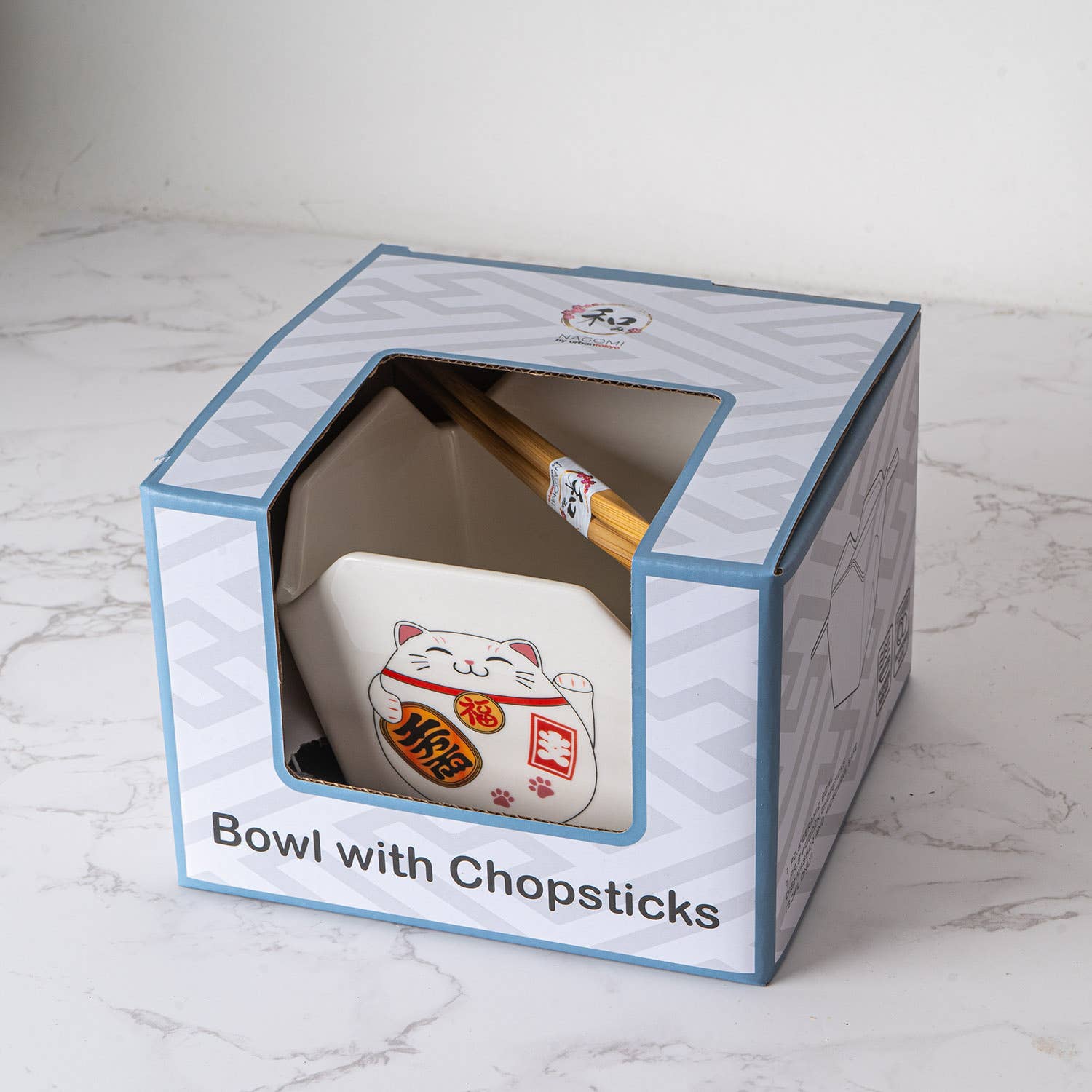 16oz 5"W x 4"H Takeout Box Serving Bowl With Chopsticks Lucky Cat (1/24) - The Continental Ranch