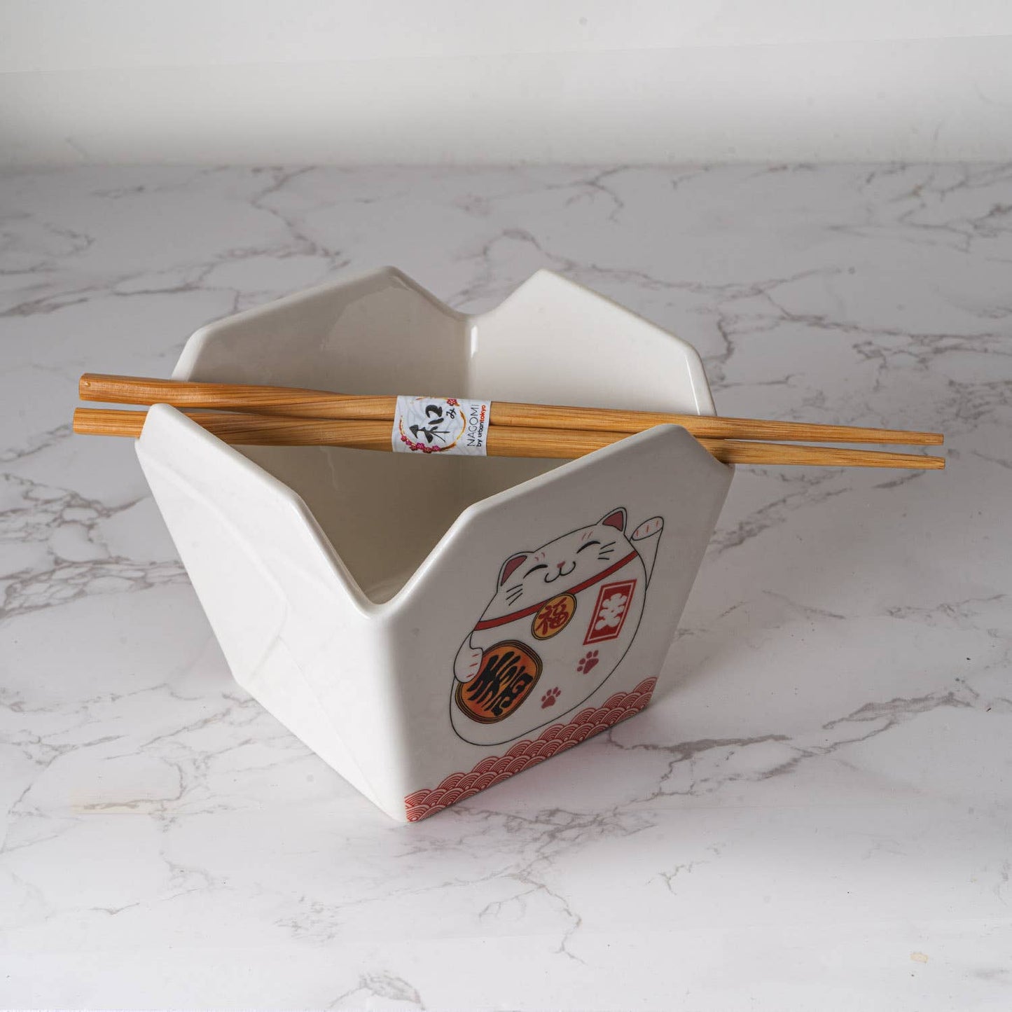 16oz 5"W x 4"H Takeout Box Serving Bowl With Chopsticks Lucky Cat (1/24) - The Continental Ranch