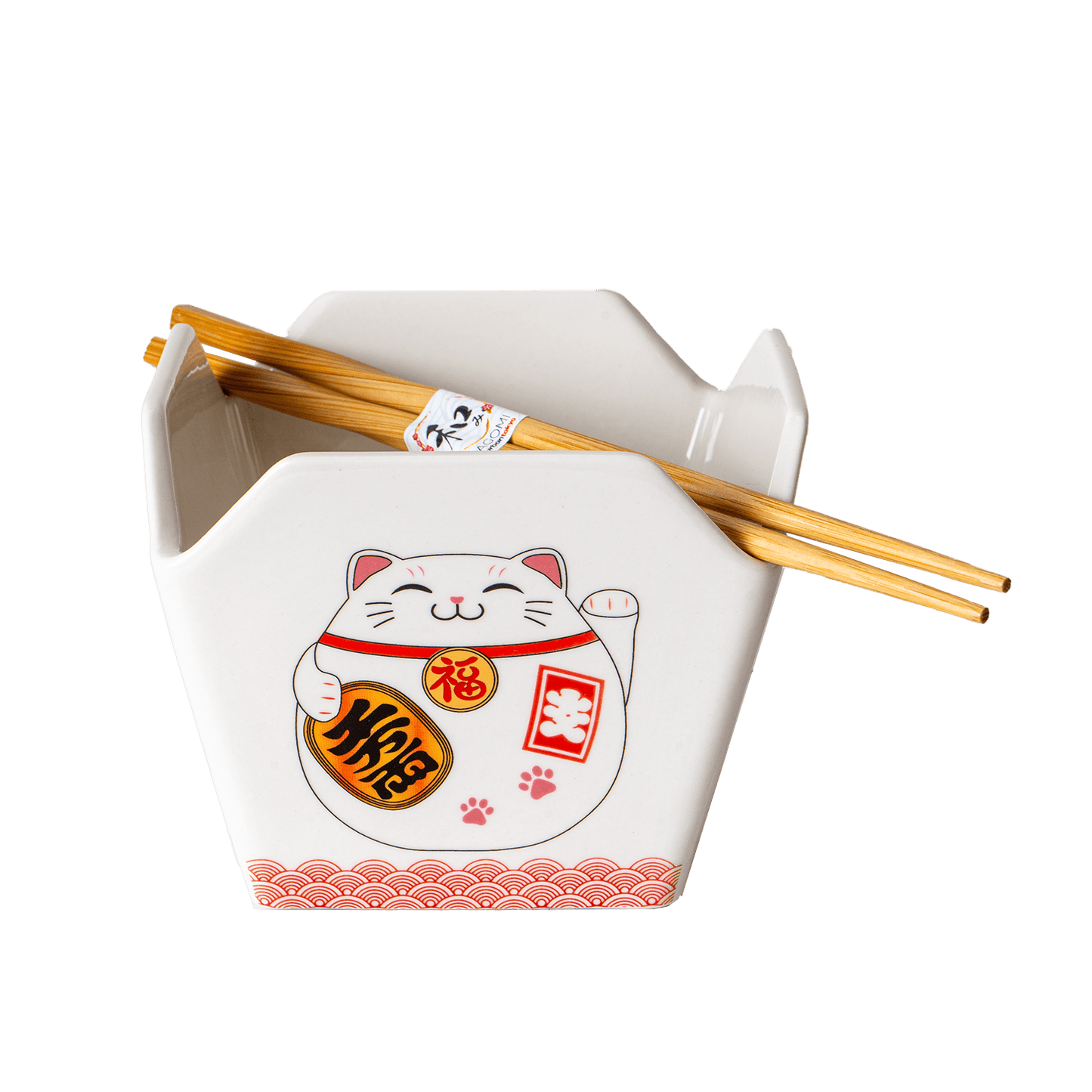 16oz 5"W x 4"H Takeout Box Serving Bowl With Chopsticks Lucky Cat (1/24) - The Continental Ranch