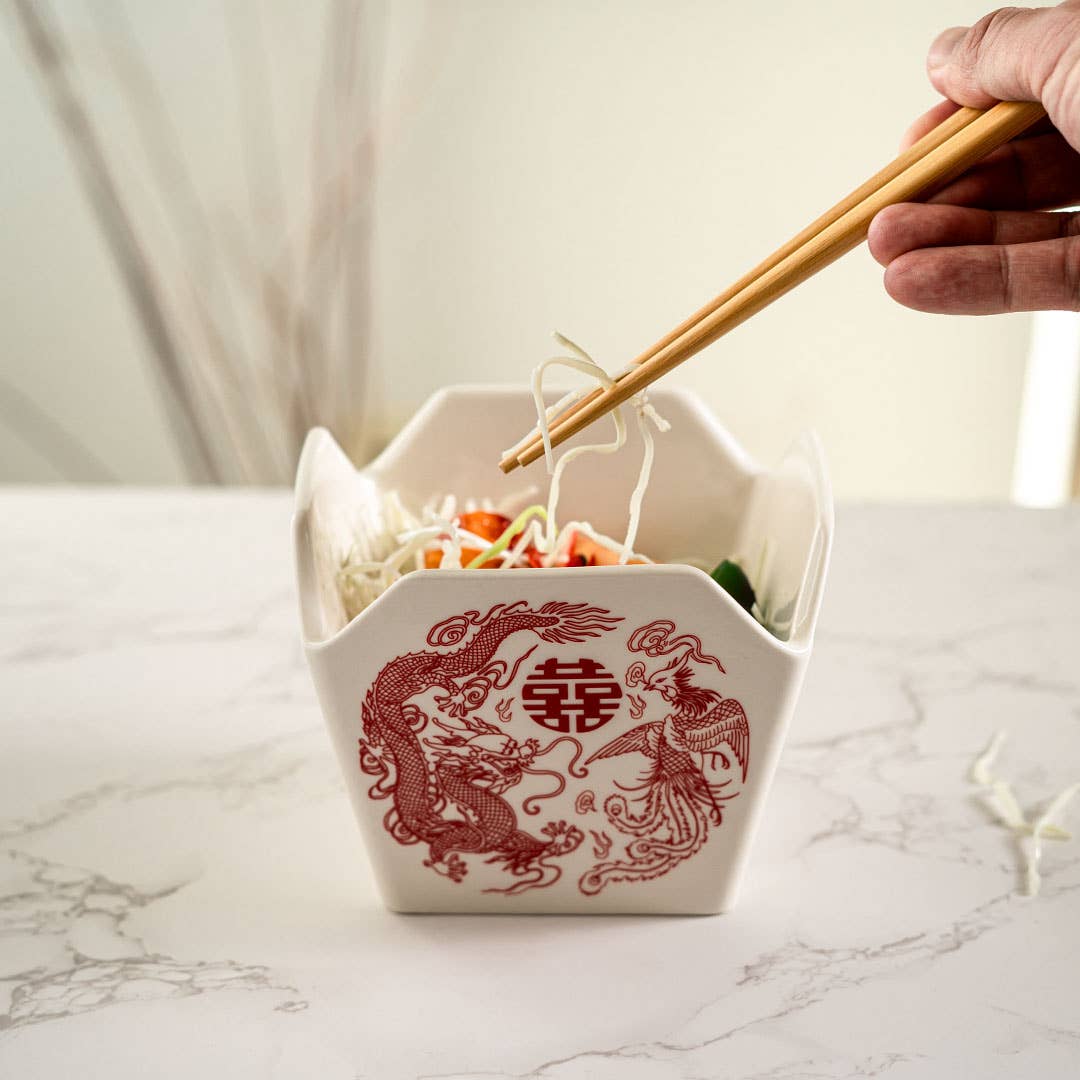 16oz 5"W x 4"H Takeout Box Serving Bowl With Chopsticks Phoenix (1/16) - The Continental Ranch