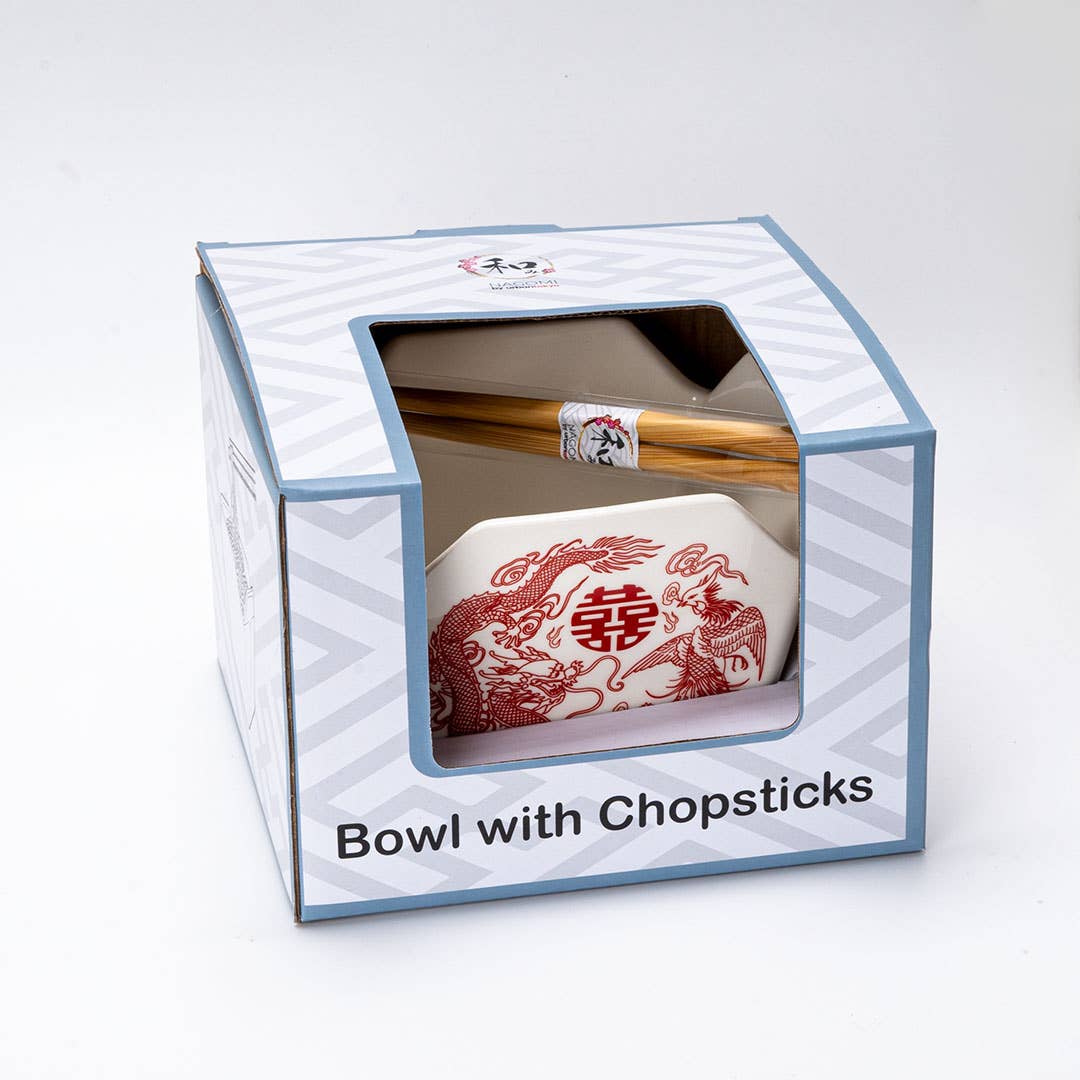 16oz 5"W x 4"H Takeout Box Serving Bowl With Chopsticks Phoenix (1/16) - The Continental Ranch