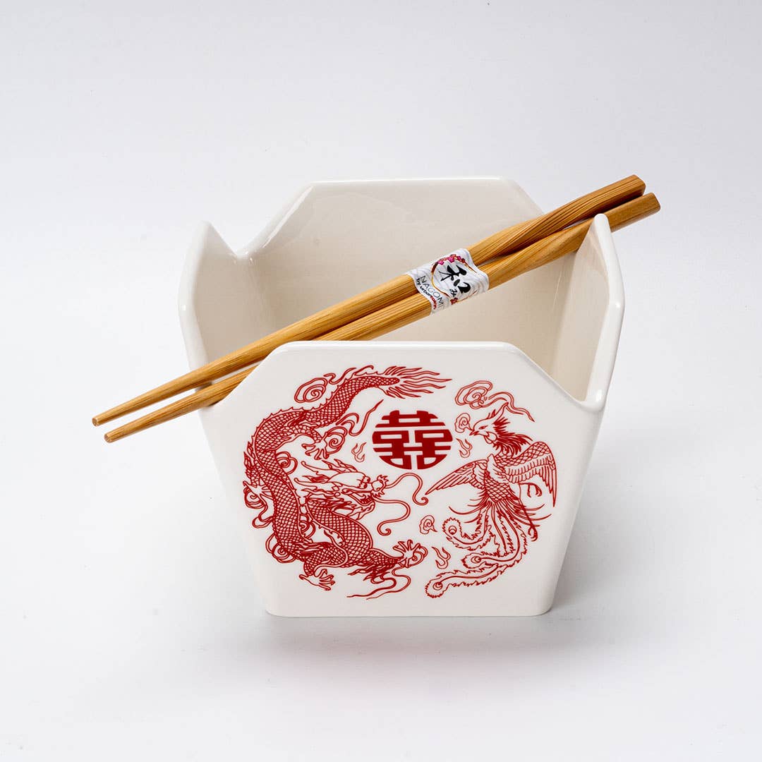 16oz 5"W x 4"H Takeout Box Serving Bowl With Chopsticks Phoenix (1/16) - The Continental Ranch