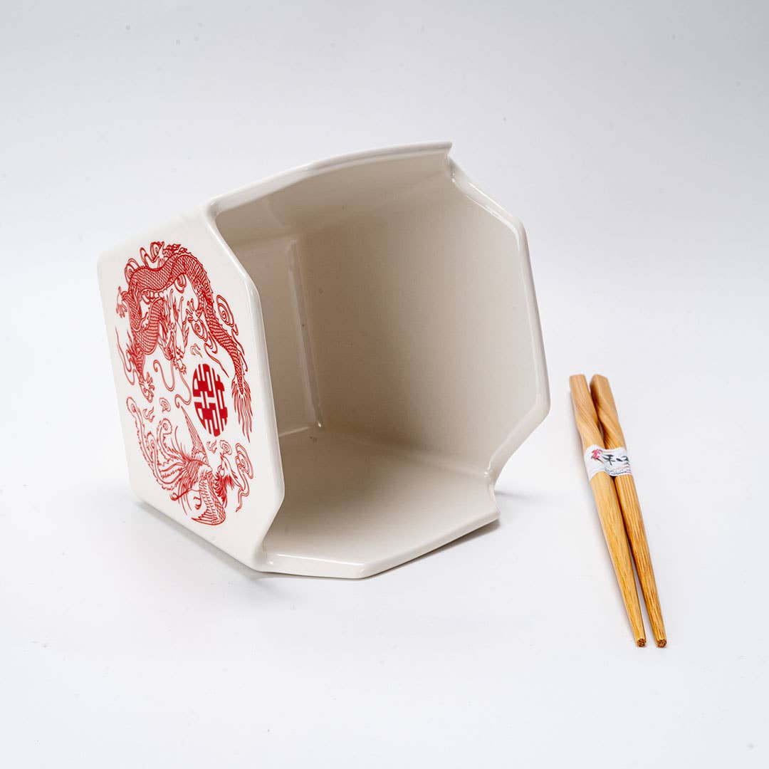 16oz 5"W x 4"H Takeout Box Serving Bowl With Chopsticks Phoenix (1/16) - The Continental Ranch