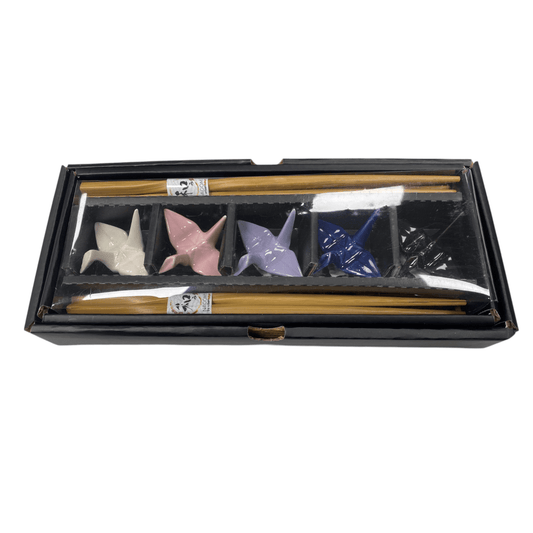 5 Piece Chopsticks and Origami Crane Porcelain Chopsticks Rest Gift Set - The Continental Ranch