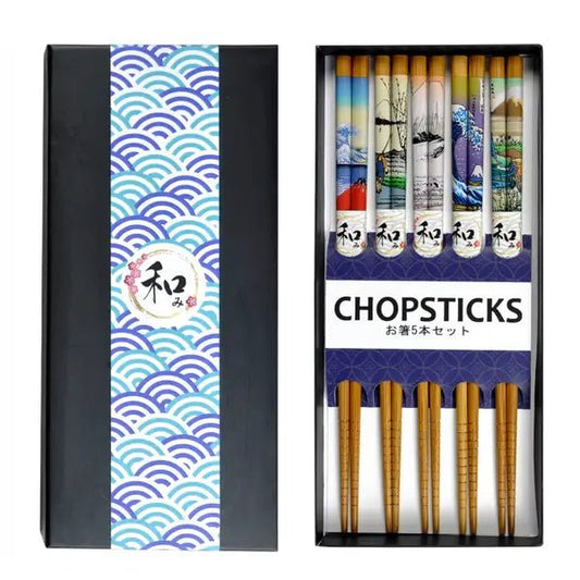 5 Piece Chopsticks Set Hokusai Art with Gift Box - The Continental Ranch