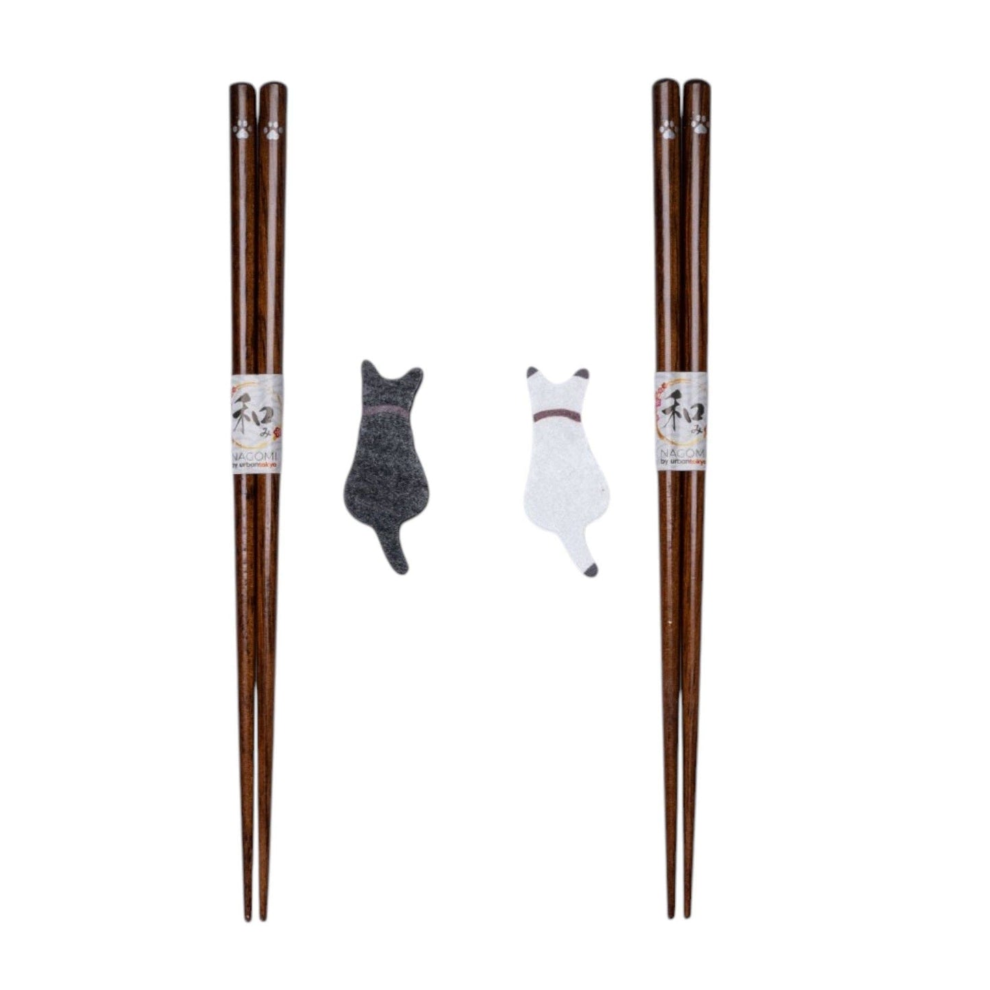 Black White Cat 2 Pair Wooden Chopsticks and Chopsticks Rests Gift Set (1/80) - The Continental Ranch
