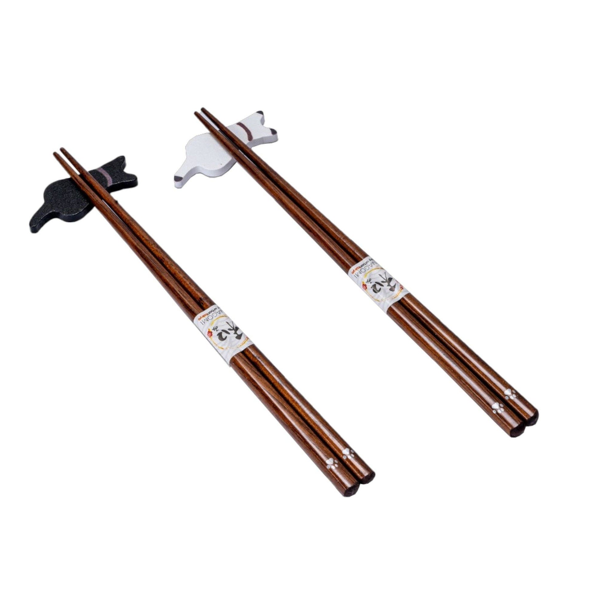 Black White Cat 2 Pair Wooden Chopsticks and Chopsticks Rests Gift Set (1/80) - The Continental Ranch