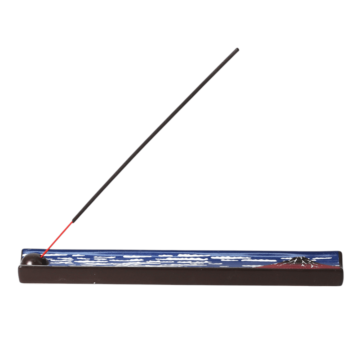 Ceramic Incense Holder 9 inch L Red Mount Fuji - The Continental Ranch