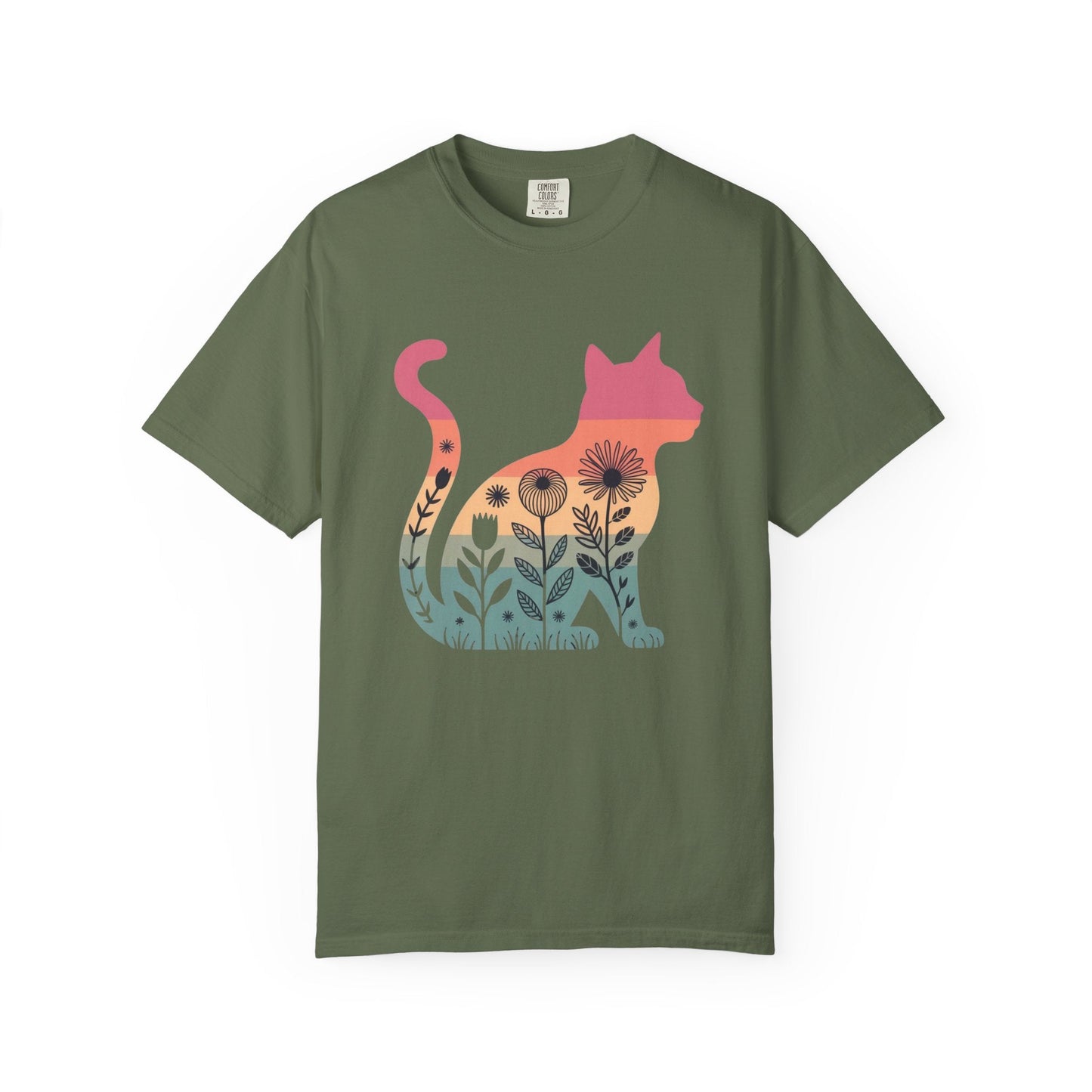 Floral Sunset Cat T-Shirt — Retro Style - The Continental Ranch