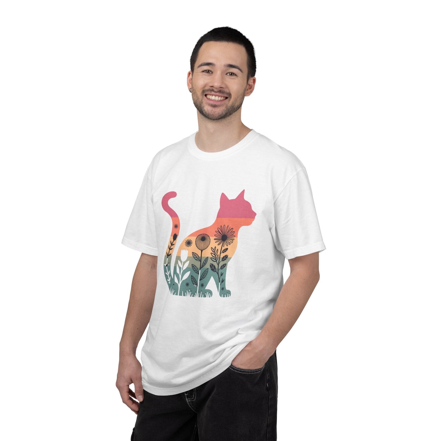 Floral Sunset Cat T-Shirt — Retro Style - The Continental Ranch