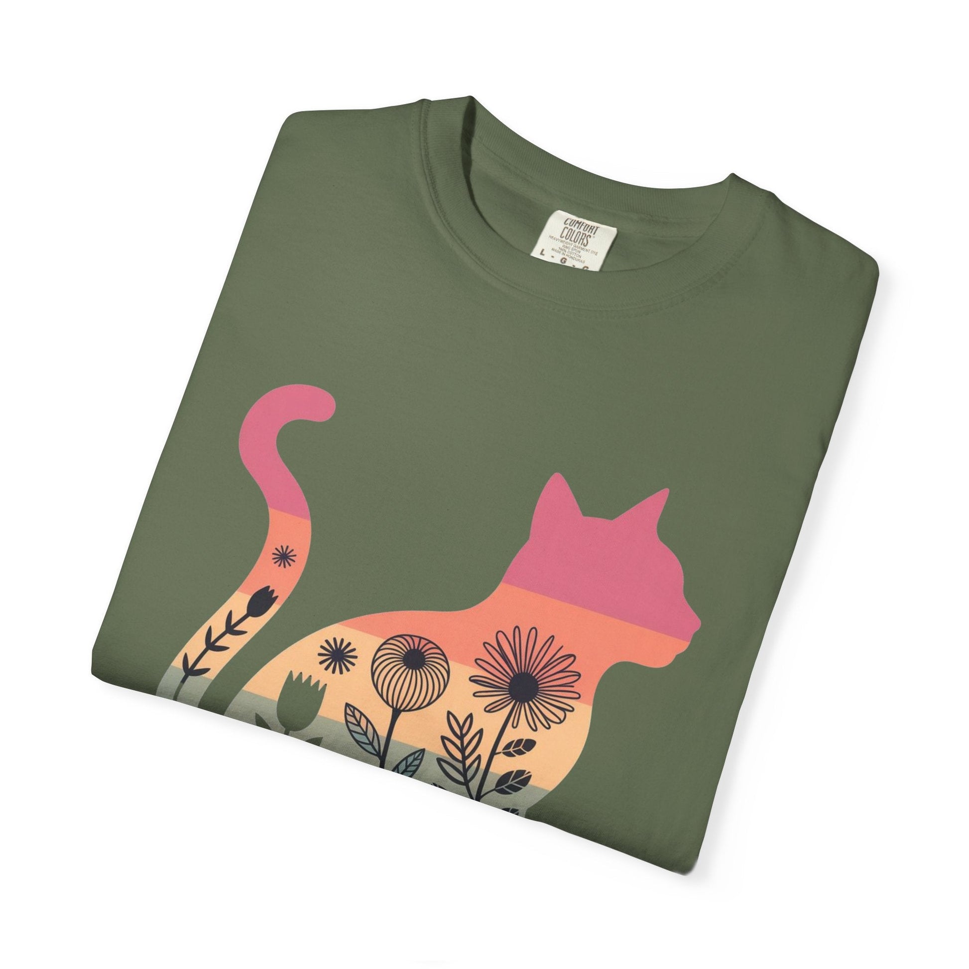 Floral Sunset Cat T-Shirt — Retro Style - The Continental Ranch