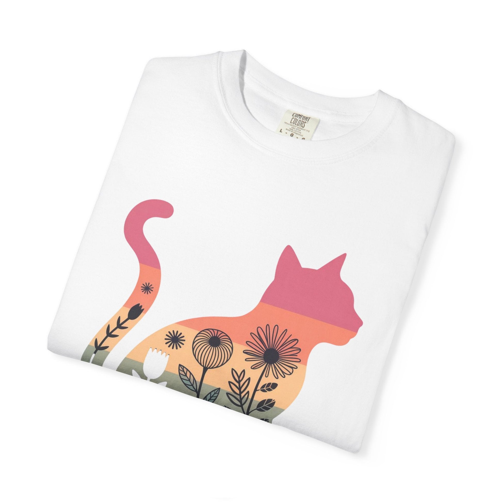 Floral Sunset Cat T-Shirt — Retro Style - The Continental Ranch