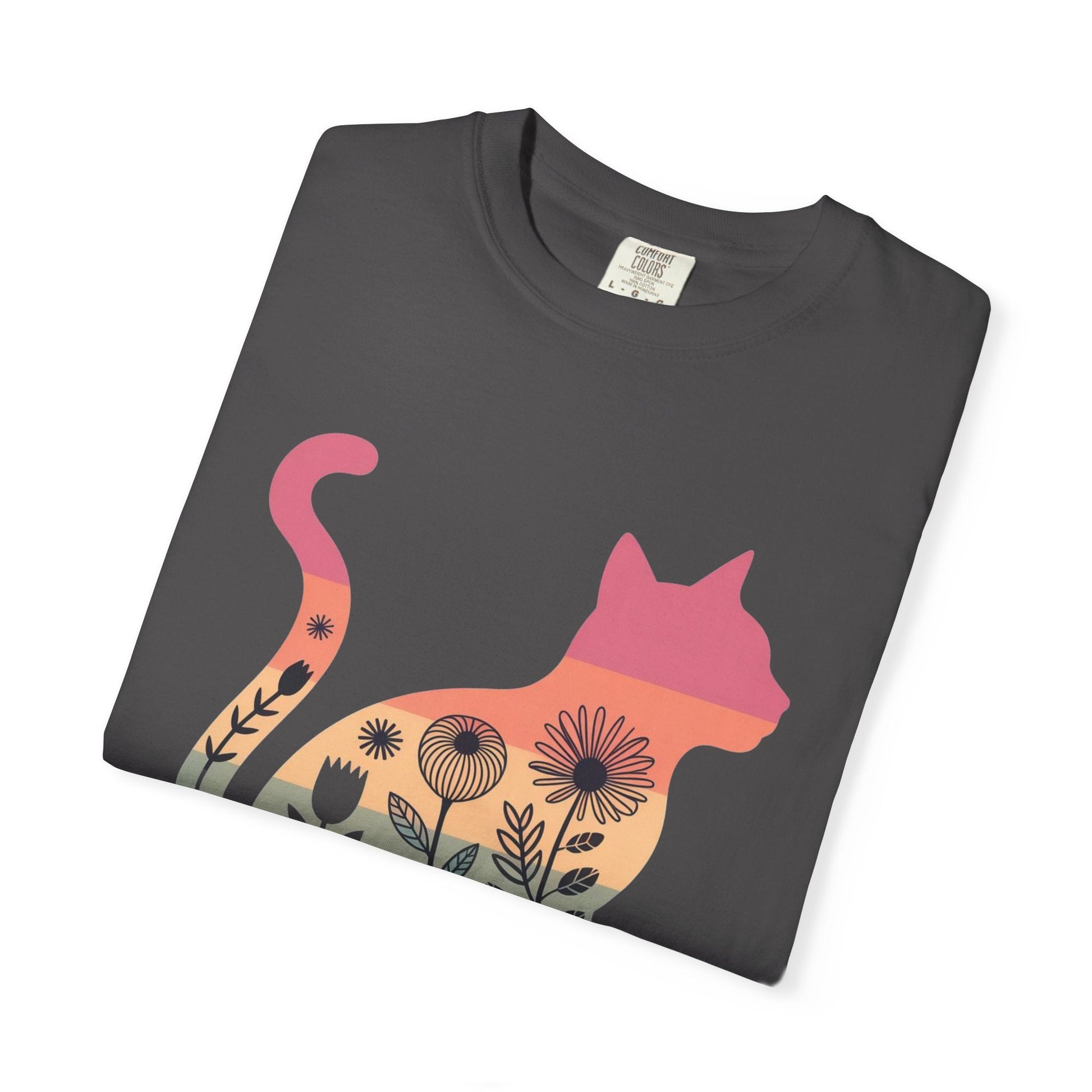 Floral Sunset Cat T-Shirt — Retro Style - The Continental Ranch