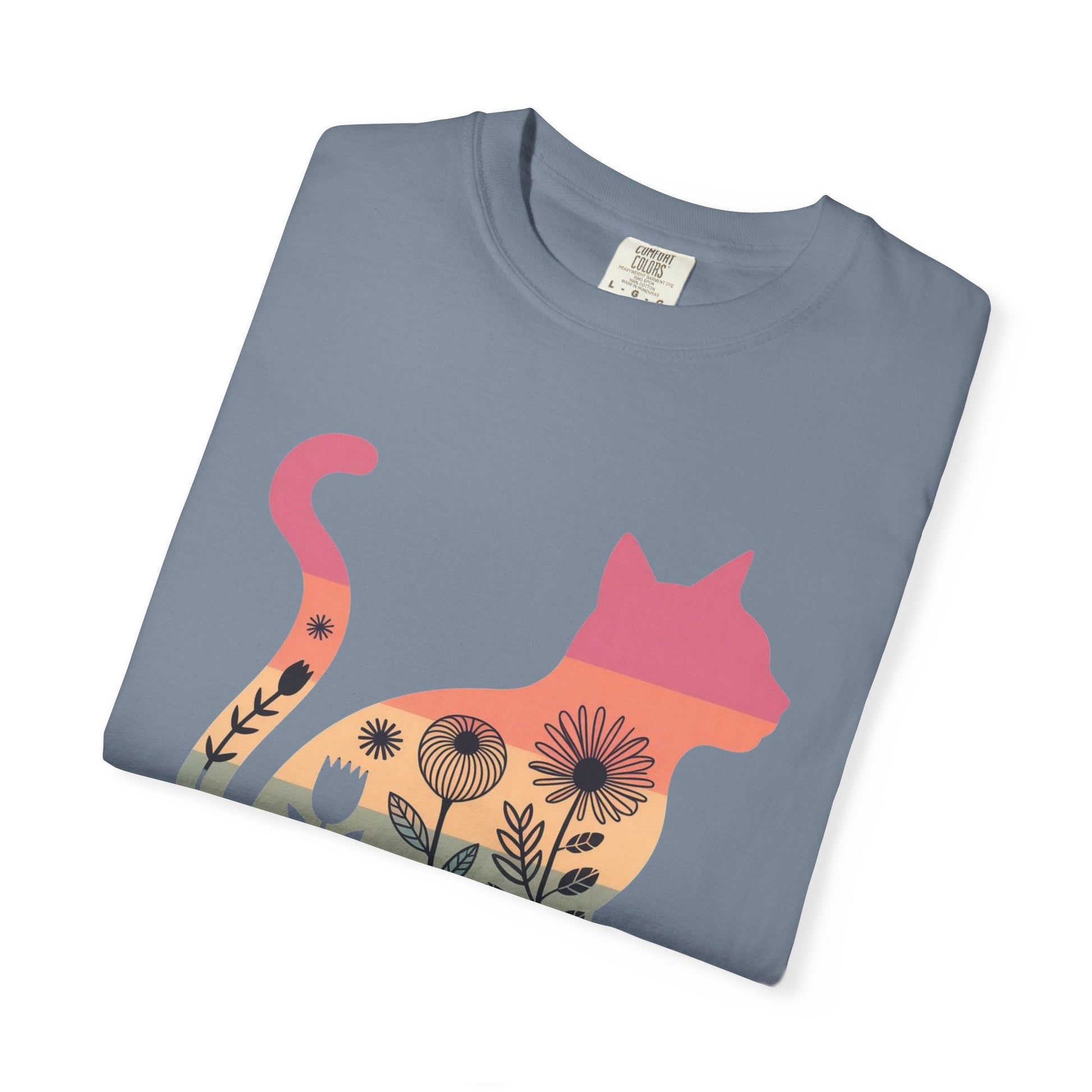 Floral Sunset Cat T-Shirt — Retro Style - The Continental Ranch