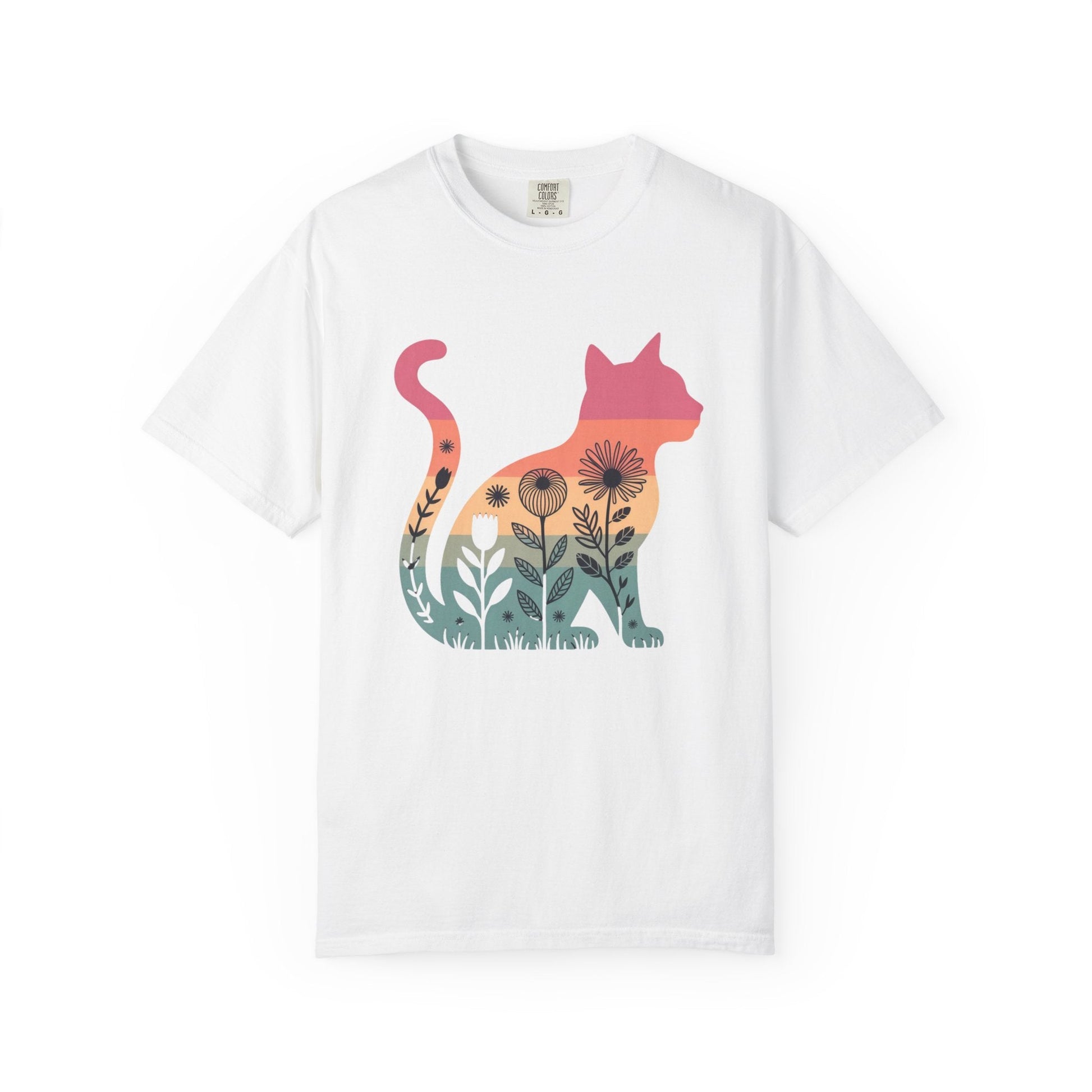 Floral Sunset Cat T-Shirt — Retro Style - The Continental Ranch