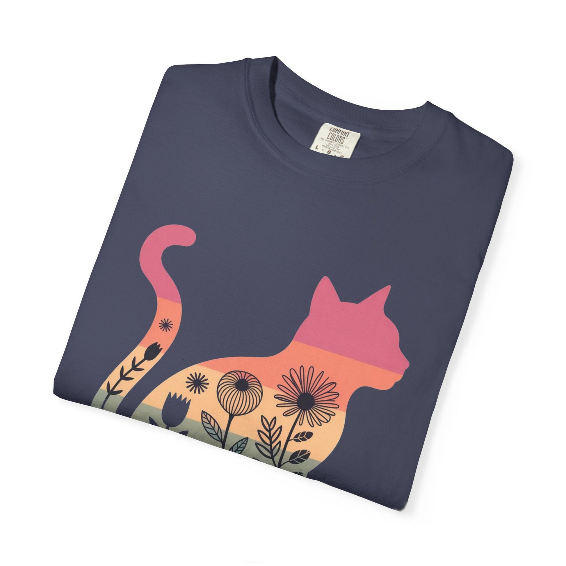 Floral Sunset Cat T-Shirt — Retro Style - The Continental Ranch