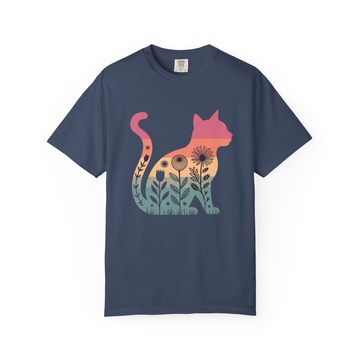 Floral Sunset Cat T-Shirt — Retro Style - The Continental Ranch