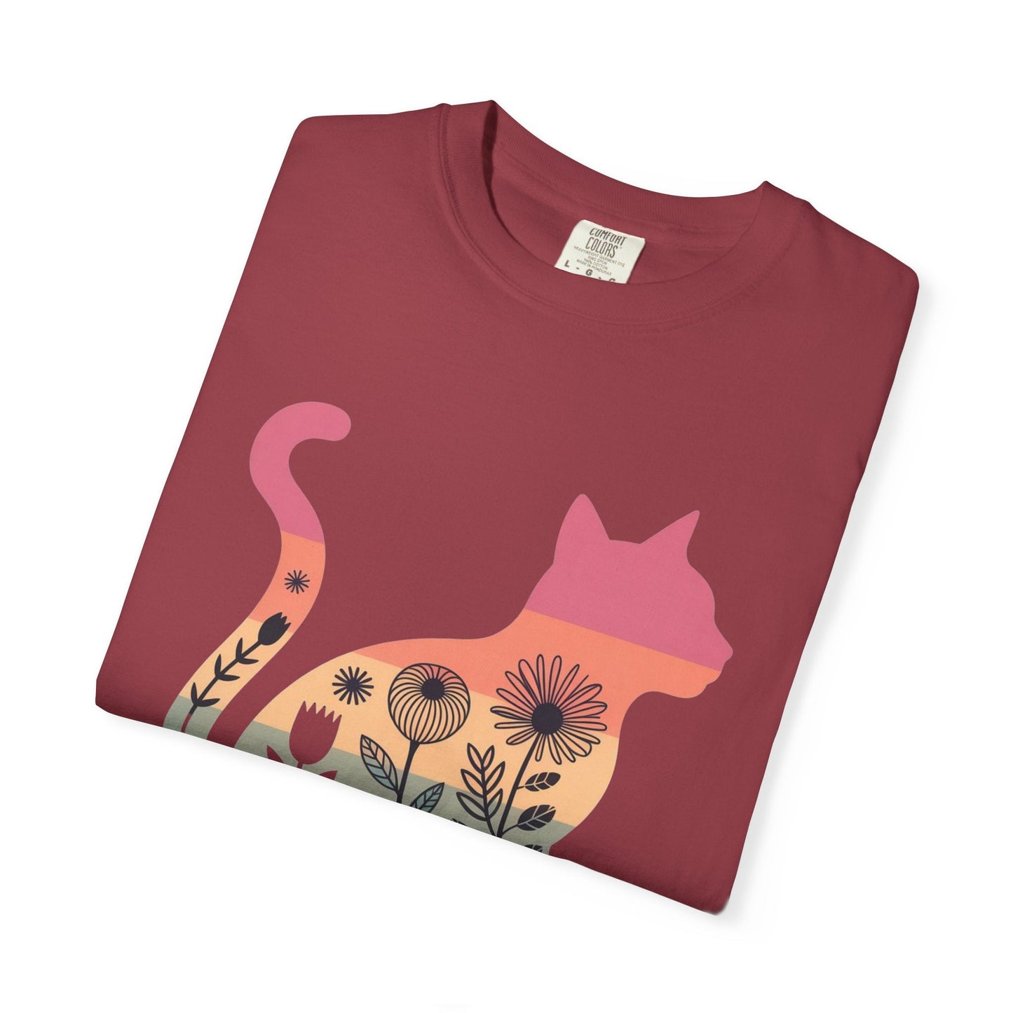Floral Sunset Cat T-Shirt — Retro Style - The Continental Ranch