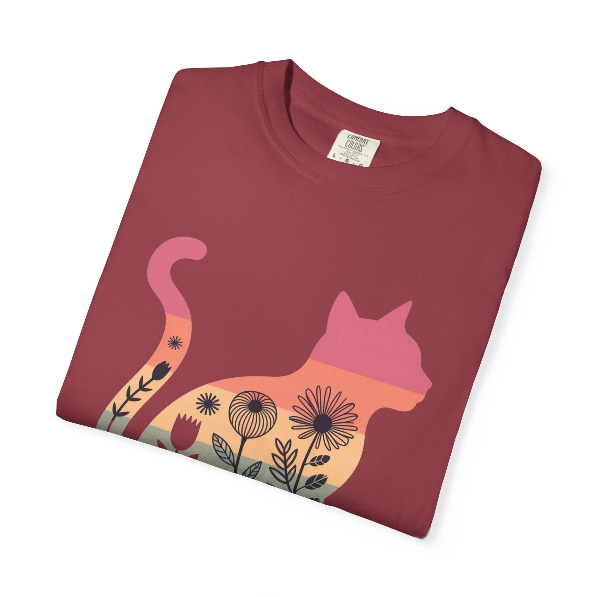 Floral Sunset Cat T-Shirt — Retro Style - The Continental Ranch