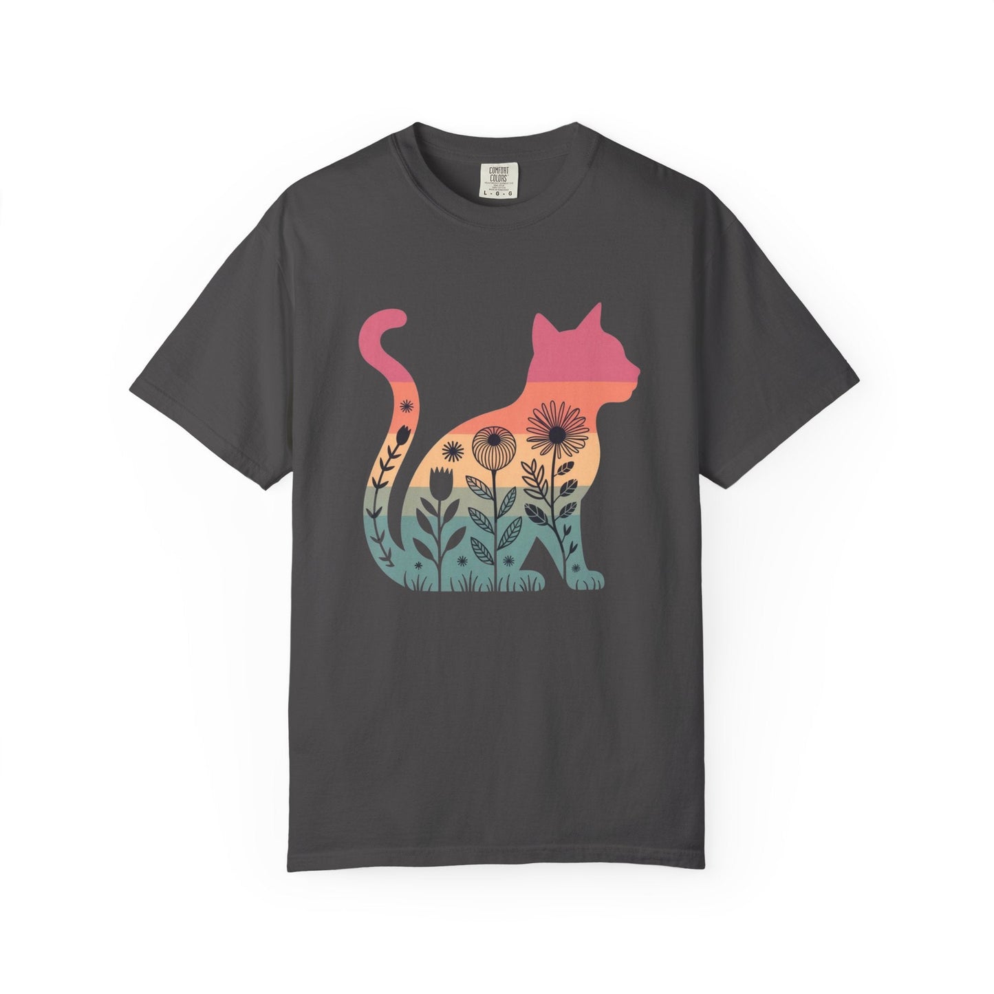 Floral Sunset Cat T-Shirt — Retro Style - The Continental Ranch