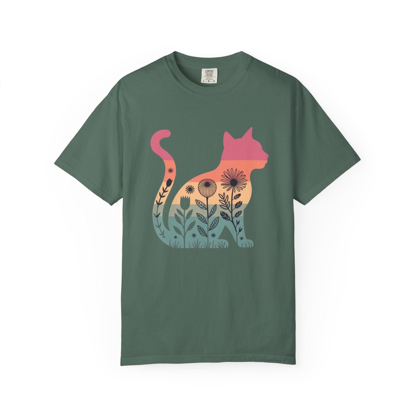 Floral Sunset Cat T-Shirt — Retro Style - The Continental Ranch