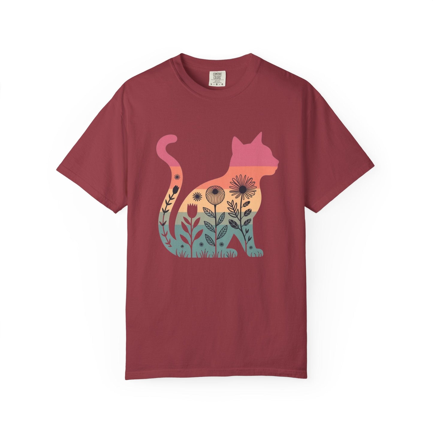 Floral Sunset Cat T-Shirt — Retro Style - The Continental Ranch