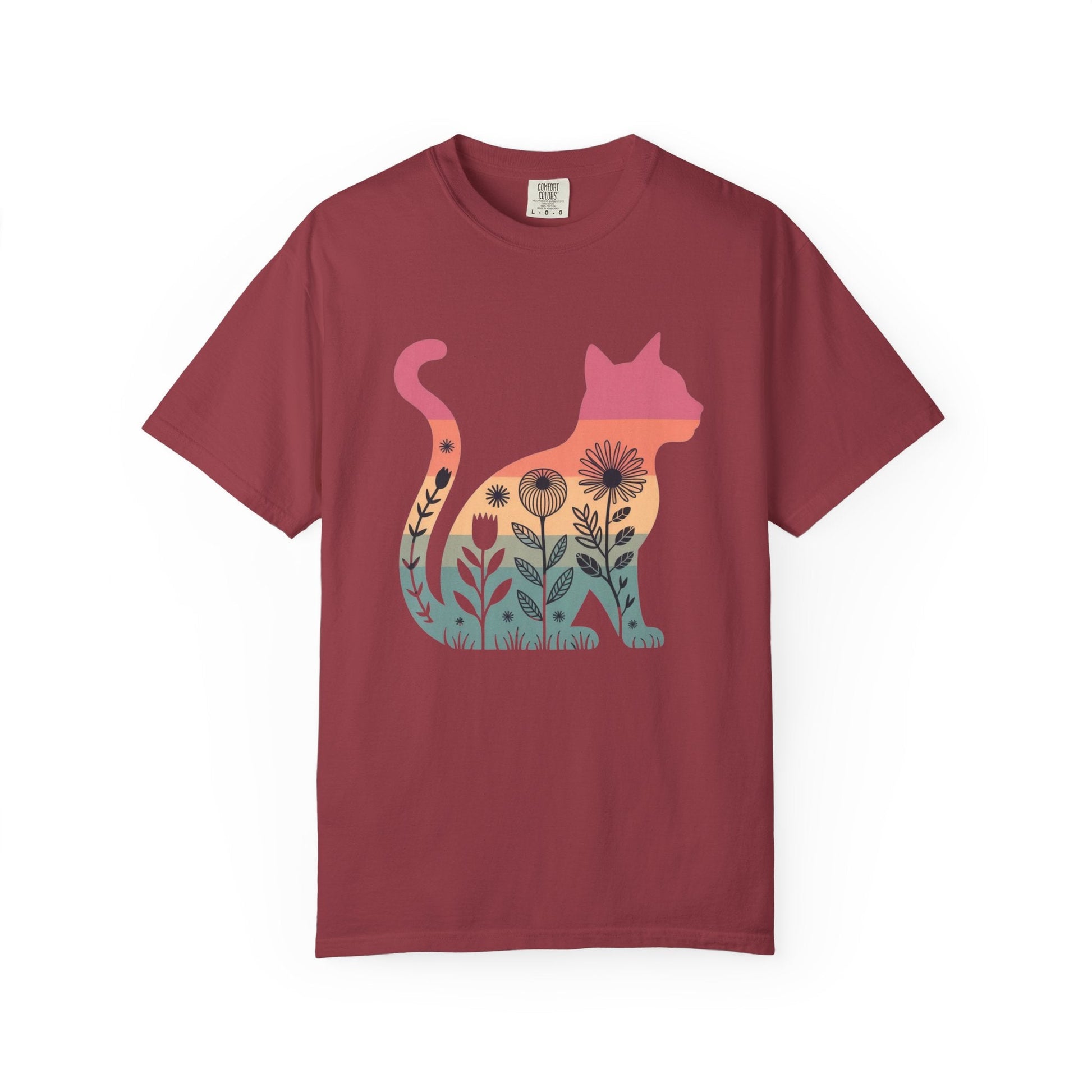 Floral Sunset Cat T-Shirt — Retro Style - The Continental Ranch