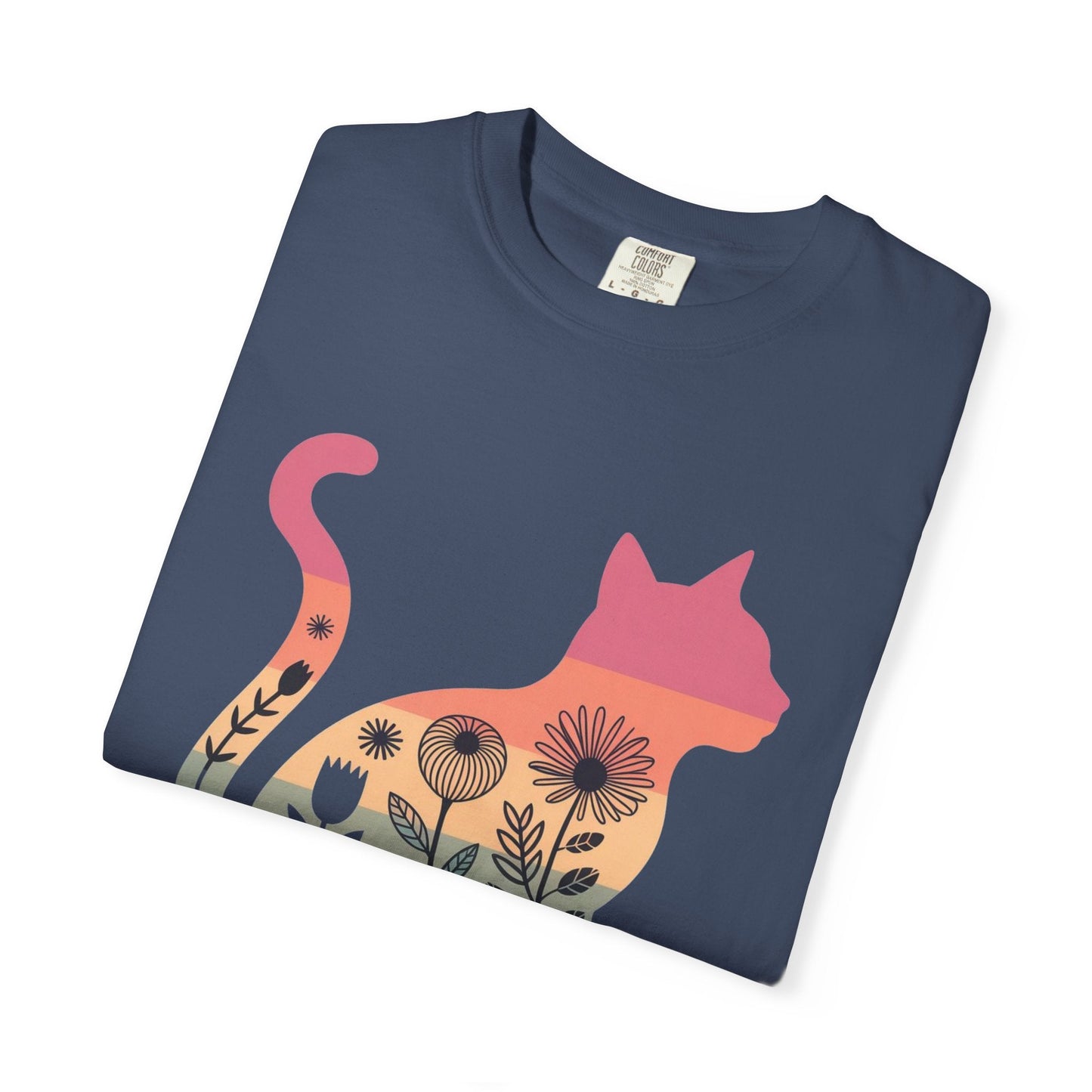 Floral Sunset Cat T-Shirt — Retro Style - The Continental Ranch