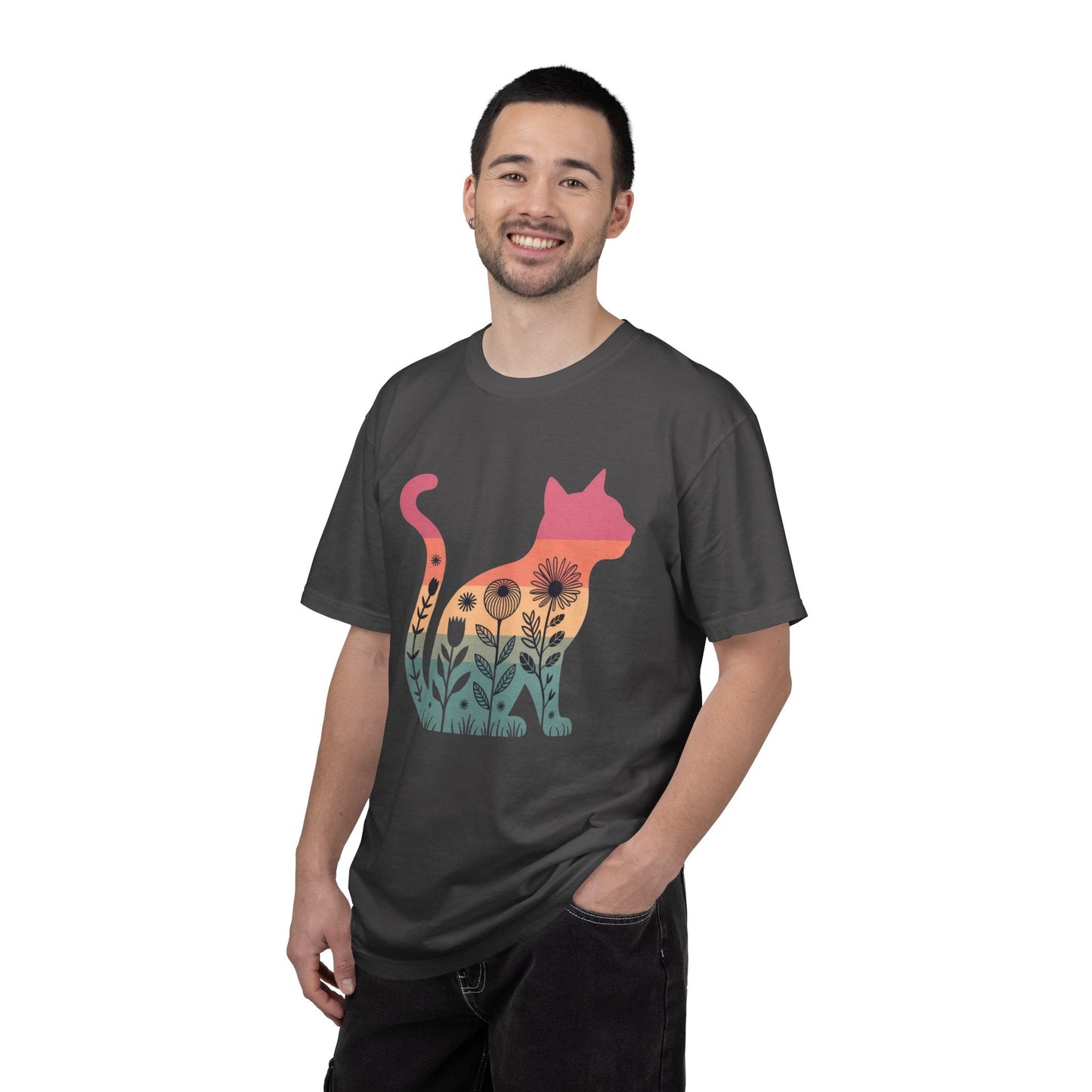 Floral Sunset Cat T-Shirt — Retro Style - The Continental Ranch