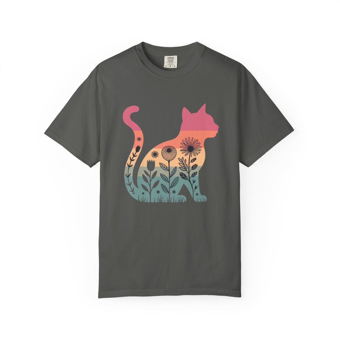 Floral Sunset Cat T-Shirt — Retro Style - The Continental Ranch