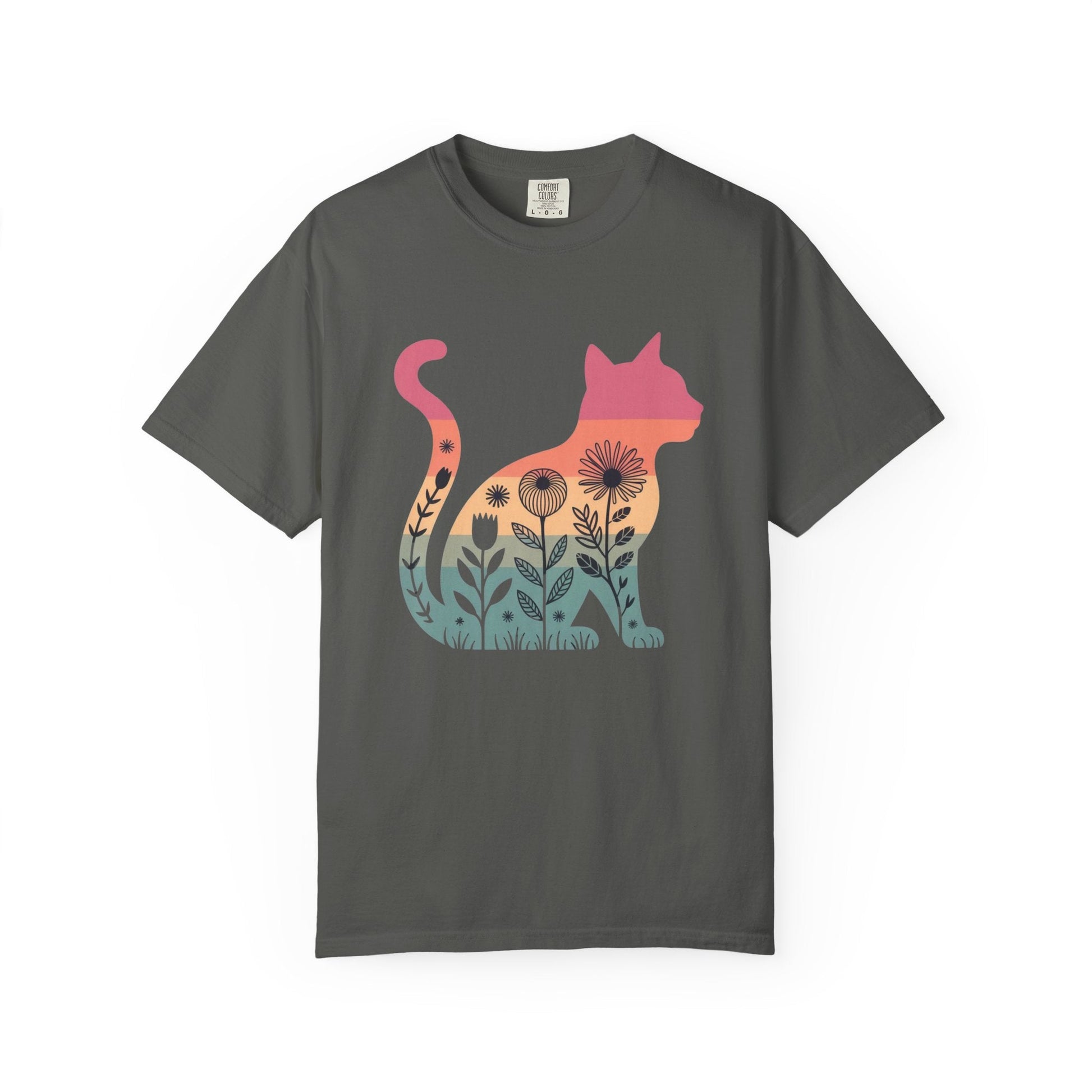 Floral Sunset Cat T-Shirt — Retro Style - The Continental Ranch