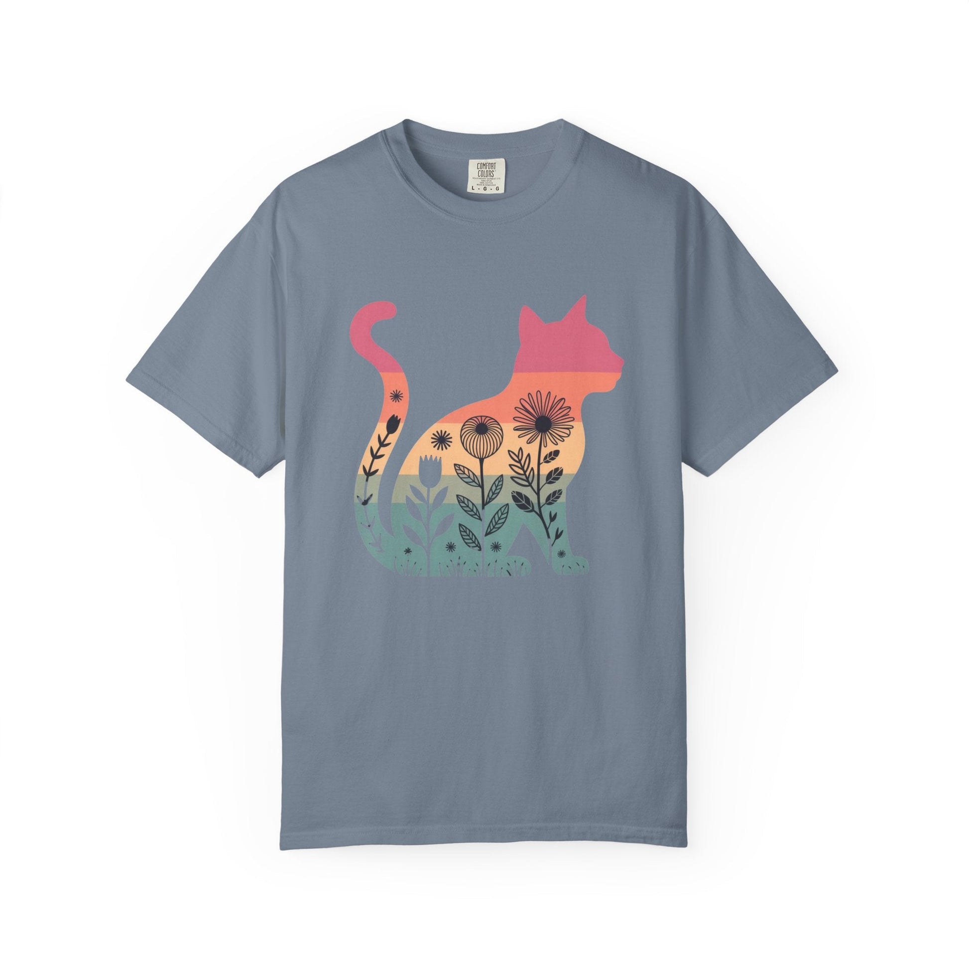 Floral Sunset Cat T-Shirt — Retro Style - The Continental Ranch