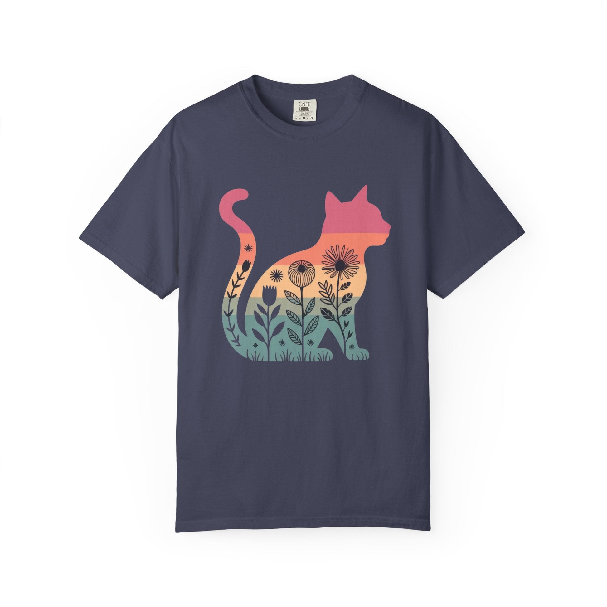 Floral Sunset Cat T-Shirt — Retro Style - The Continental Ranch