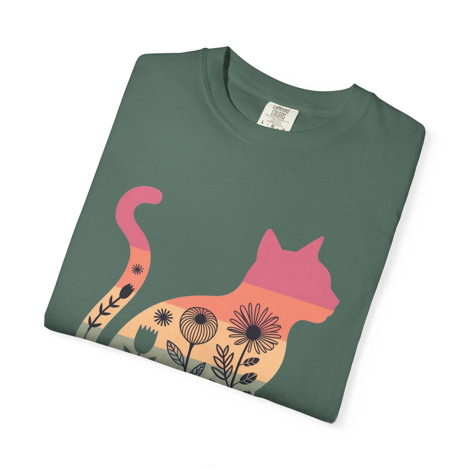 Floral Sunset Cat T-Shirt — Retro Style - The Continental Ranch