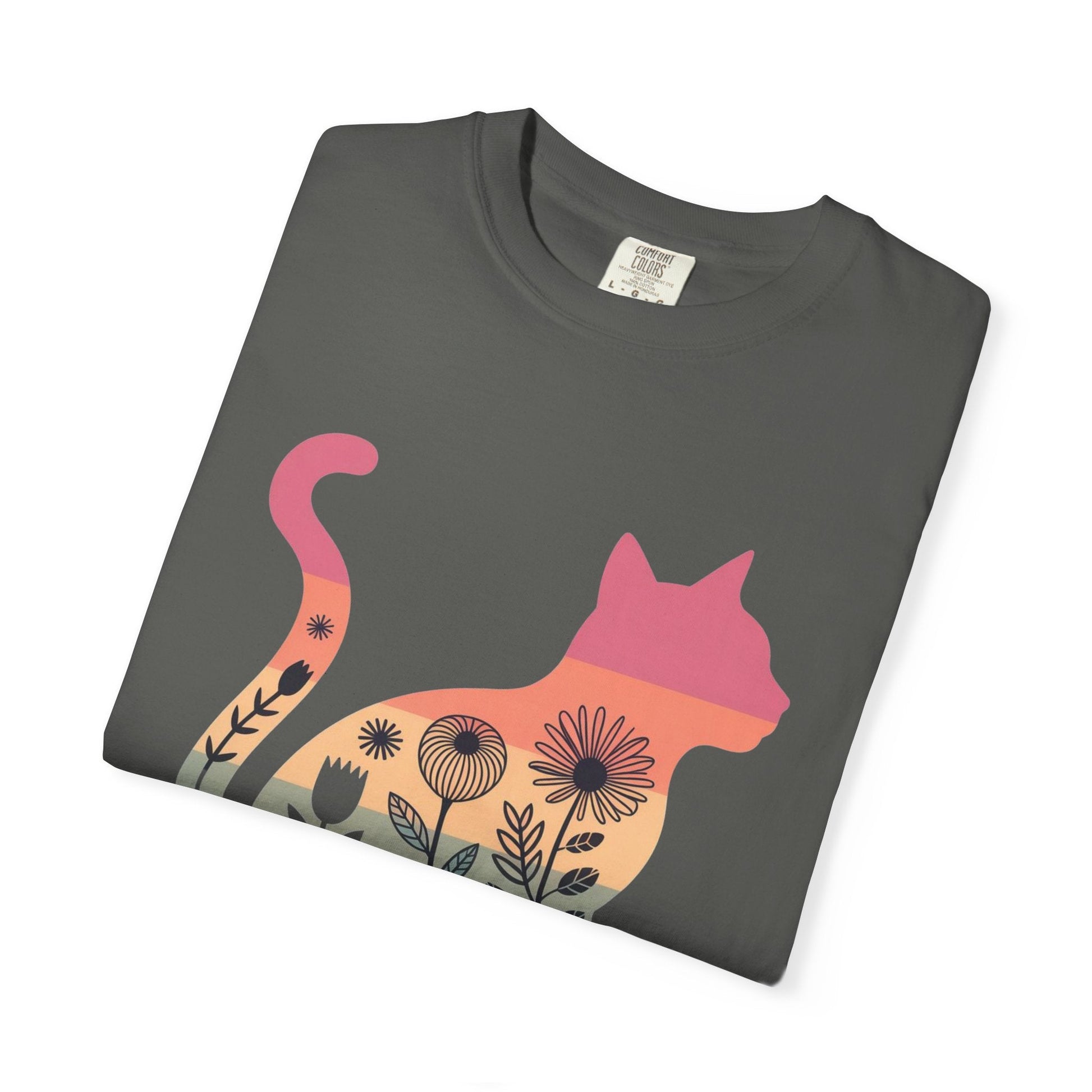 Floral Sunset Cat T-Shirt — Retro Style - The Continental Ranch