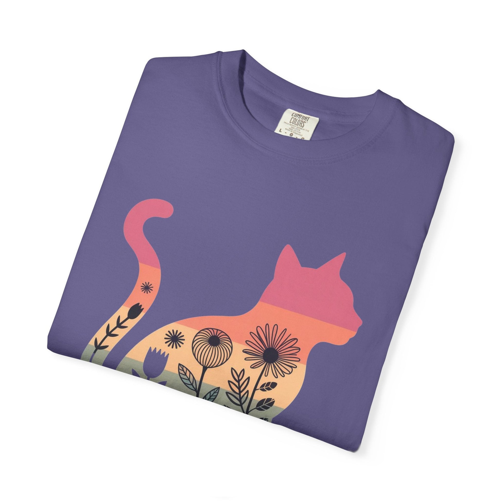 Floral Sunset Cat T-Shirt — Retro Style - The Continental Ranch