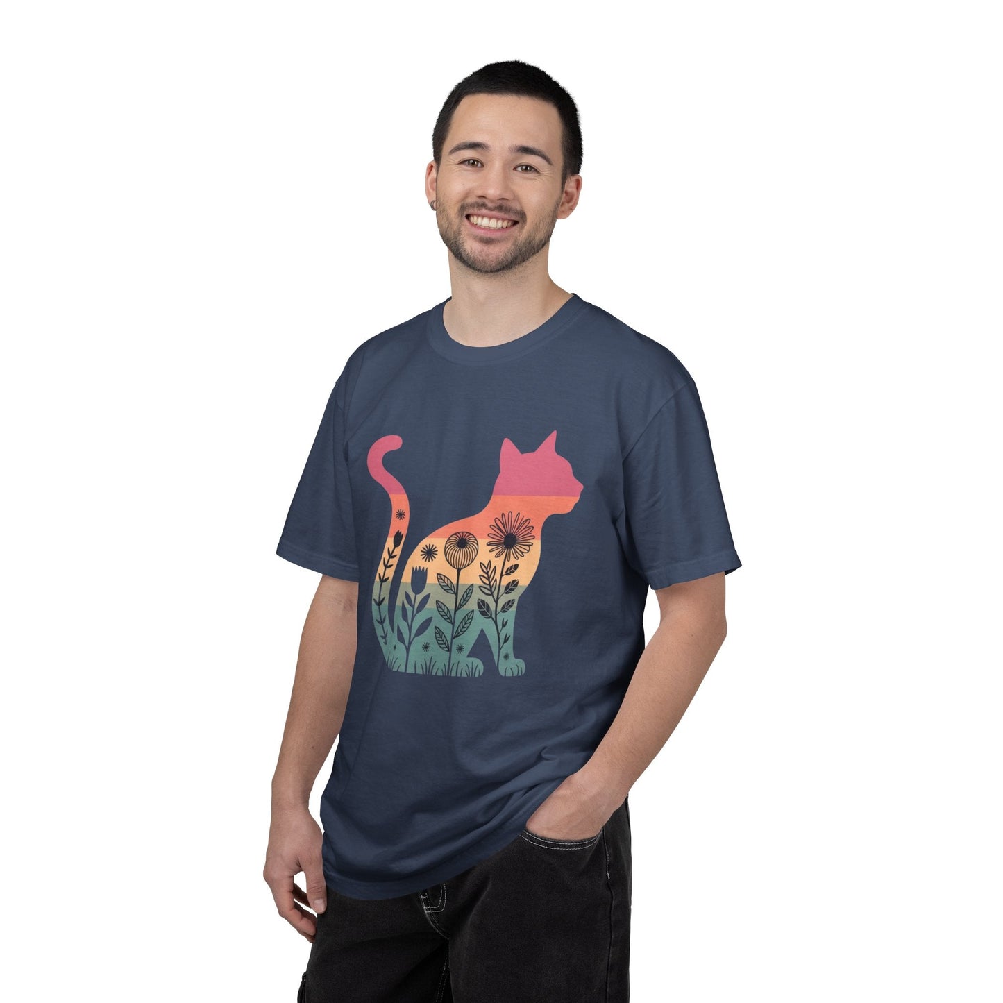 Floral Sunset Cat T-Shirt — Retro Style - The Continental Ranch