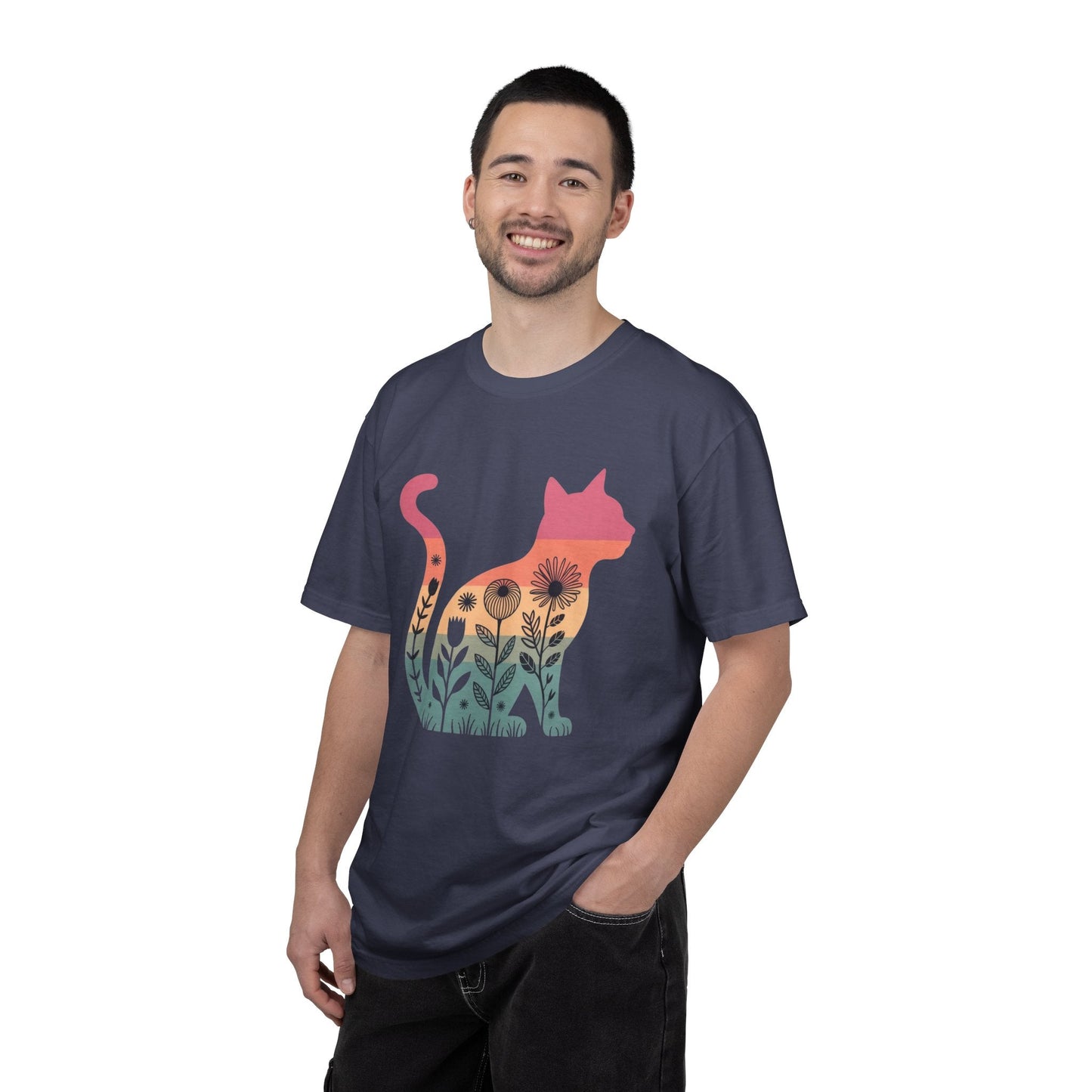 Floral Sunset Cat T-Shirt — Retro Style - The Continental Ranch
