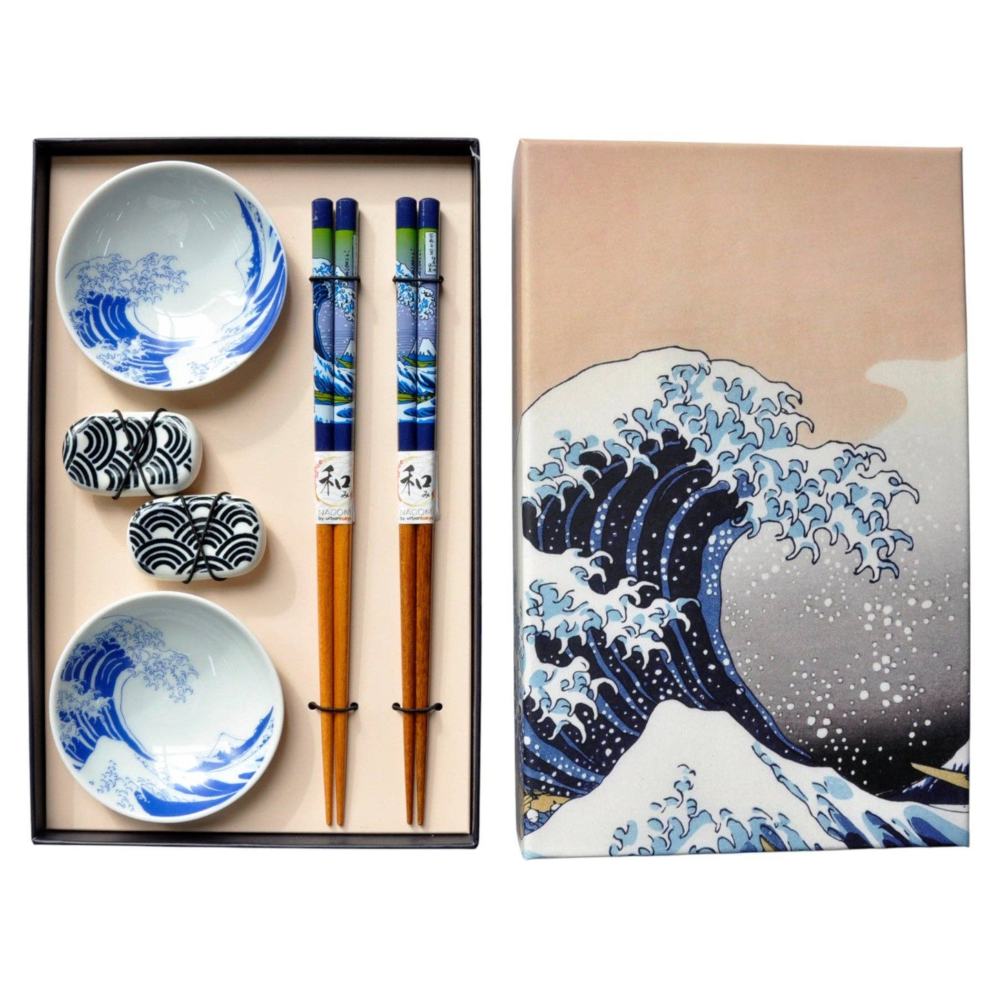 Great Wave 2 Pair Wooden Chopsticks, Crane Rest and Sauce Dish Gift Set - The Continental Ranch