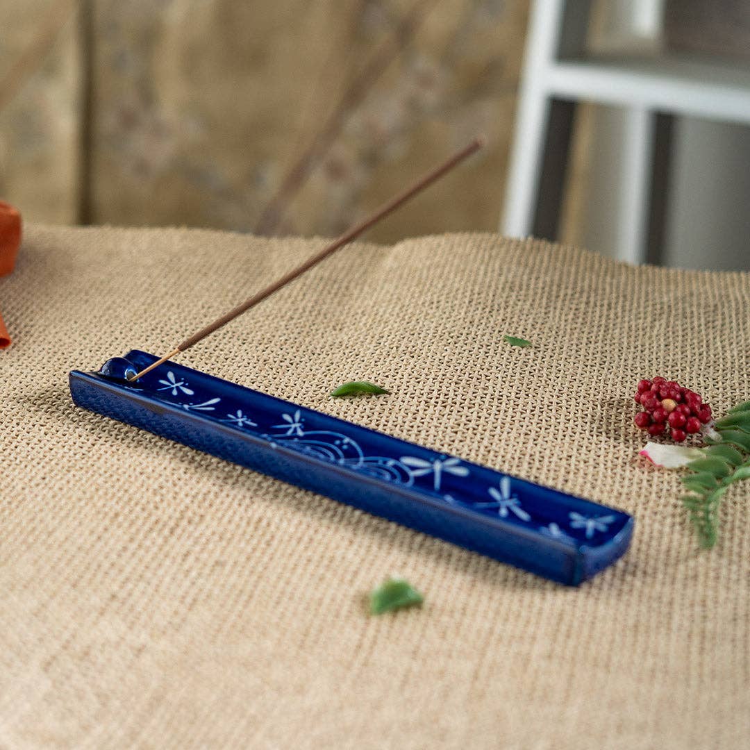 Handpainted Ceramic Incense Holder 9 inch L Dragonfly Tombo (1/72) - The Continental Ranch