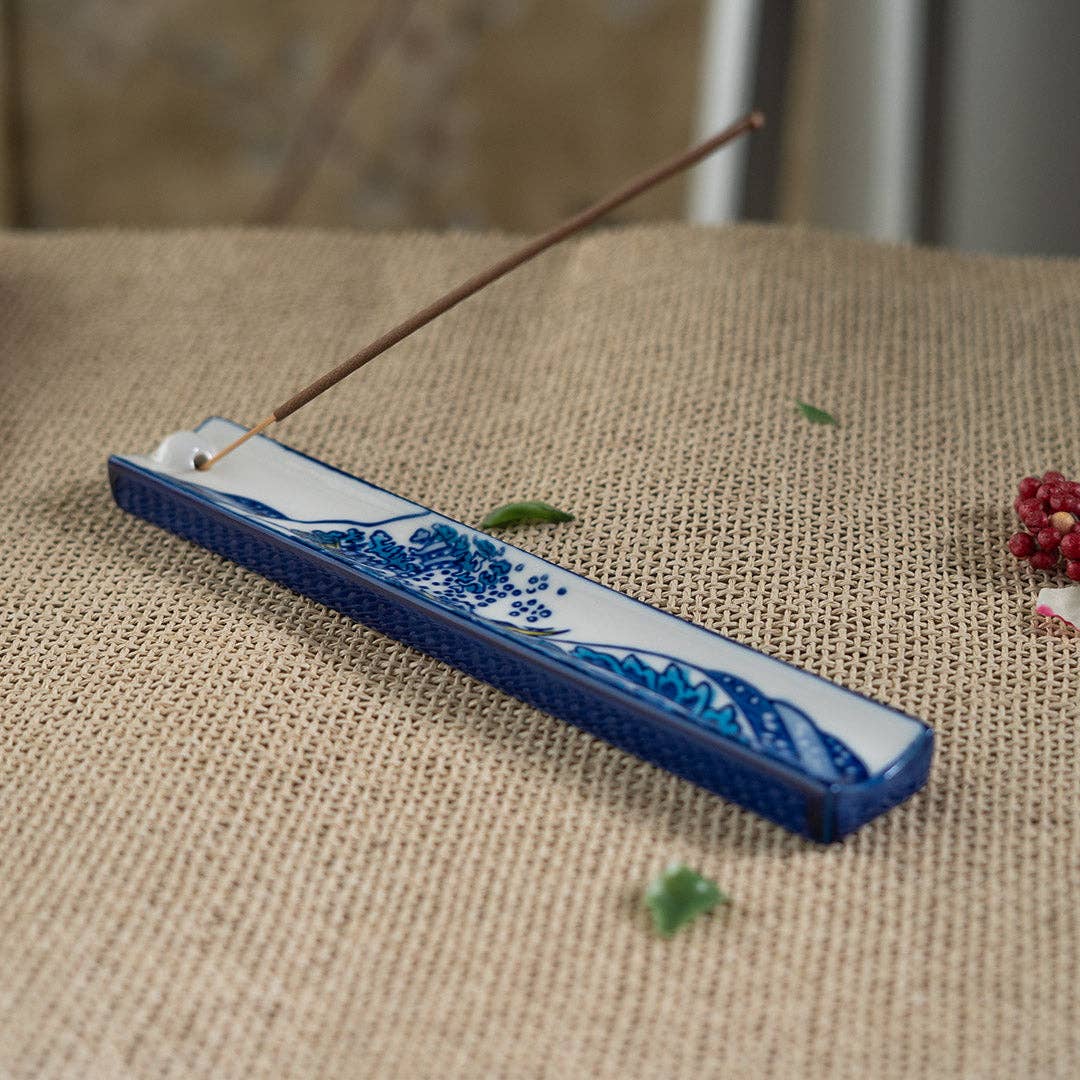 Handpainted Ceramic Incense Holder 9 inch L Great Wave - The Continental Ranch