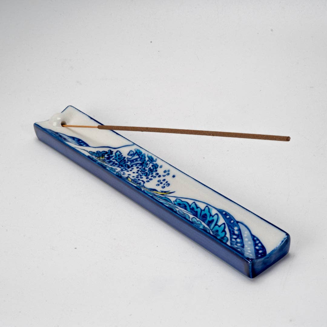 Handpainted Ceramic Incense Holder 9 inch L Great Wave - The Continental Ranch