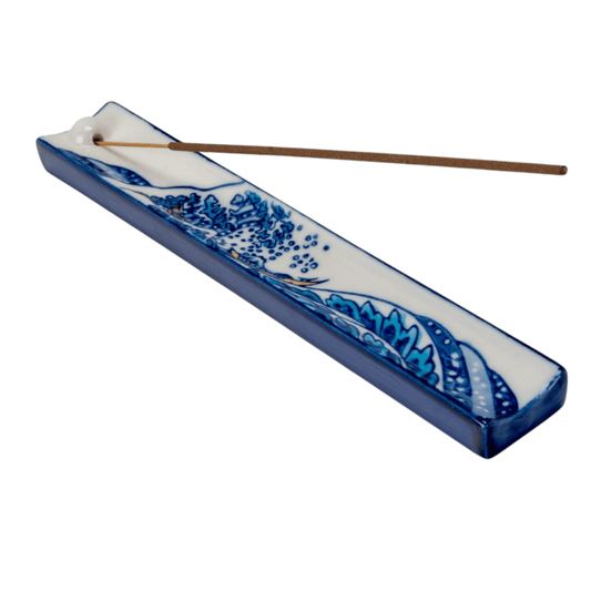 Handpainted Ceramic Incense Holder 9 inch L Great Wave - The Continental Ranch