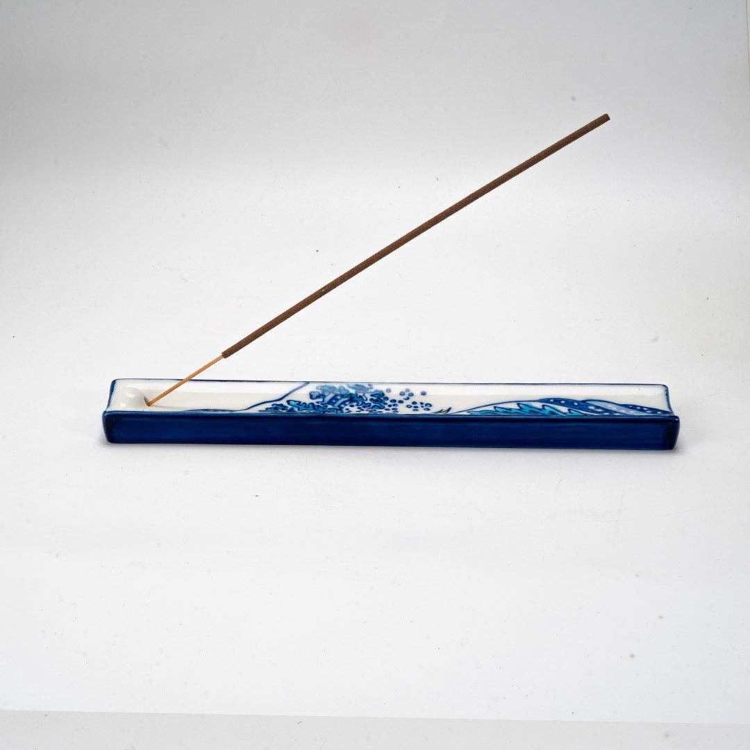Handpainted Ceramic Incense Holder 9 inch L Great Wave - The Continental Ranch